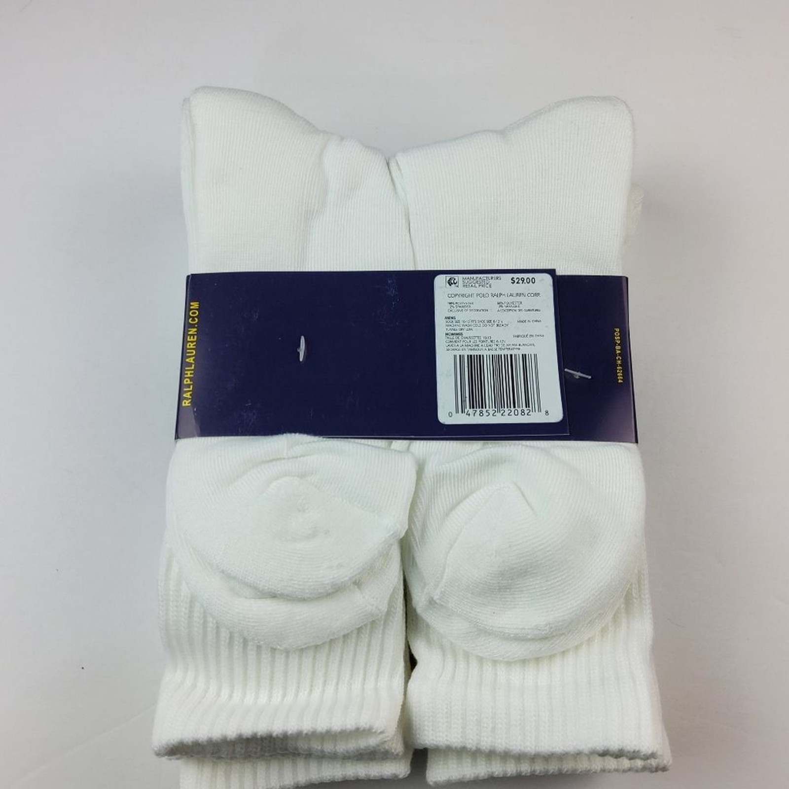 Polo Ralph Lauren Men’s 6pk Crew Socks White Size 10-13
