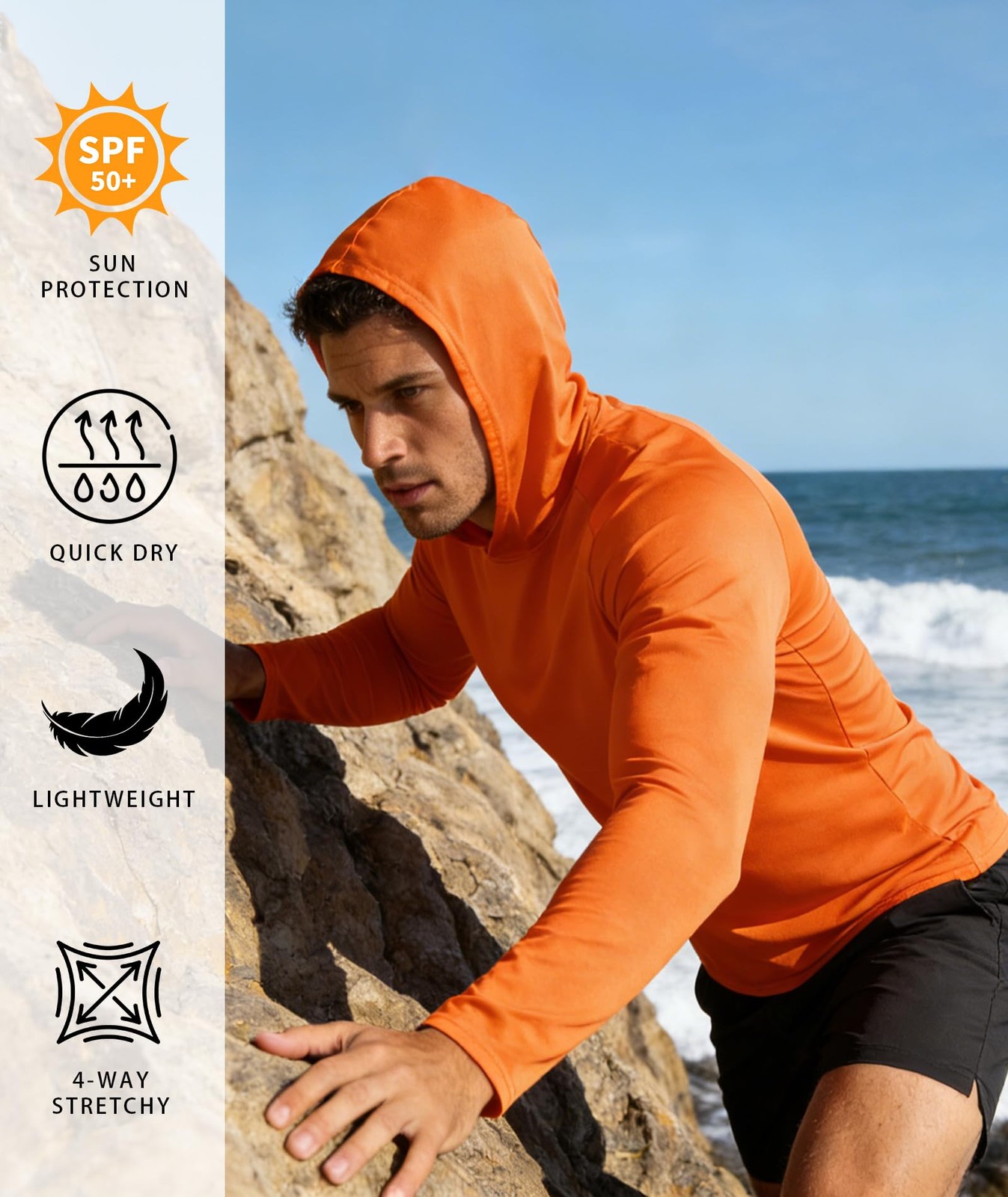 5 Pack Mens UPF 50+ Sun Protection Long Sleeve Hoodie Quick Dry Rash Guard
