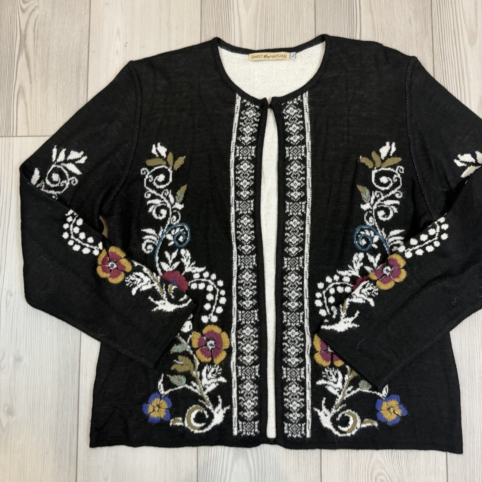 Simply Natural Hanna Alpaca Blend XL floral embroidered cardigan Sweater Peru