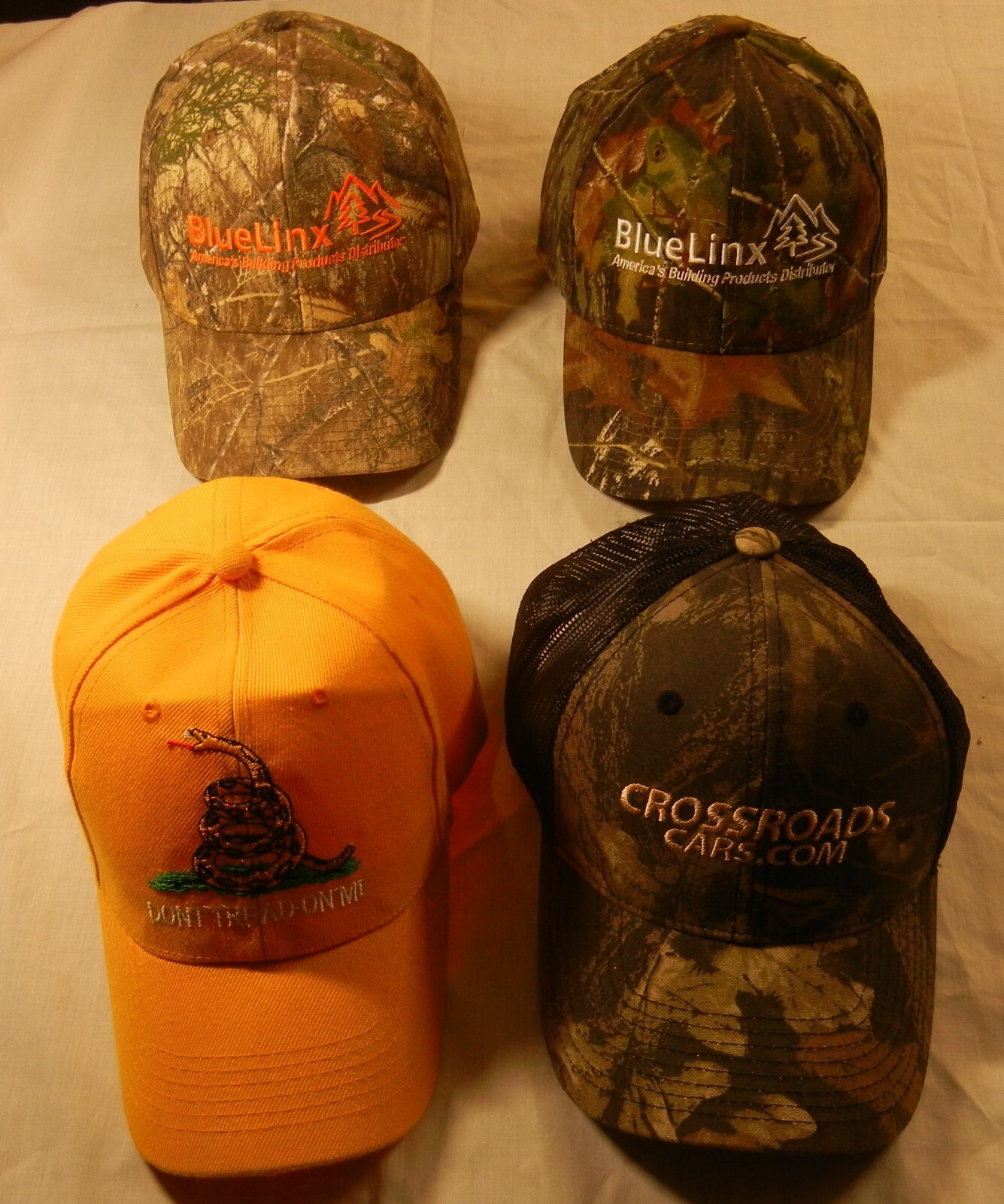 Lot of 4 Ball Caps Hats – One Size – Hook & Loop Back – See Seller Description