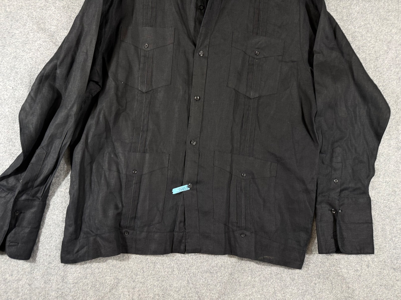 Mojito Signature Co. Guayabera Wedding Shirt Mens XL Black Linen French Cuffs