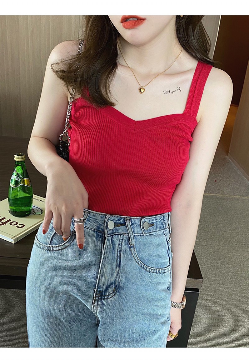 Women’s Fashion Elegant Knitted Camisole Bottoming Undershirt White Casual Tops