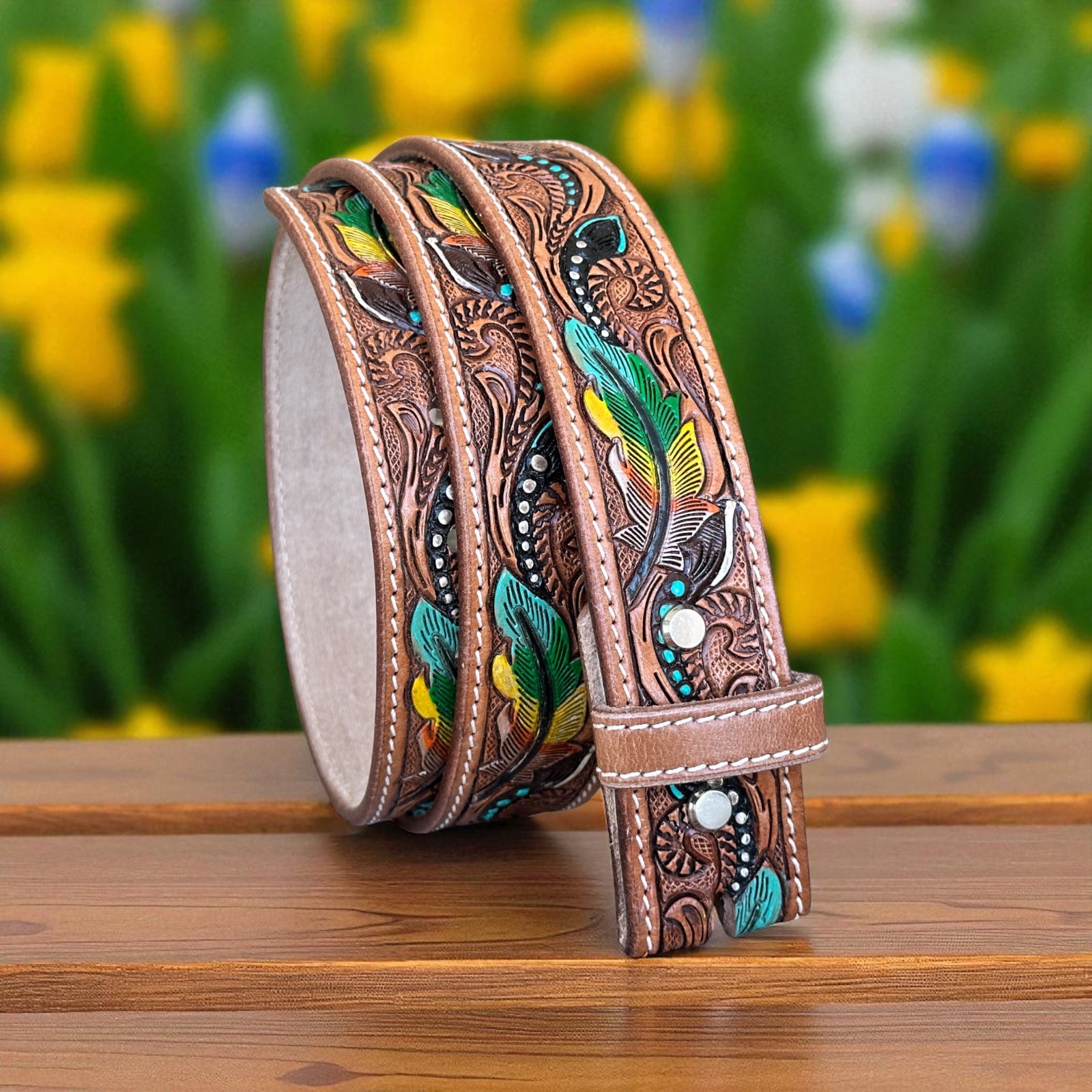 Western Belt Handmade Strap Men’s Full Grain Leather No Buckle Cowboy Rodeo Belt
