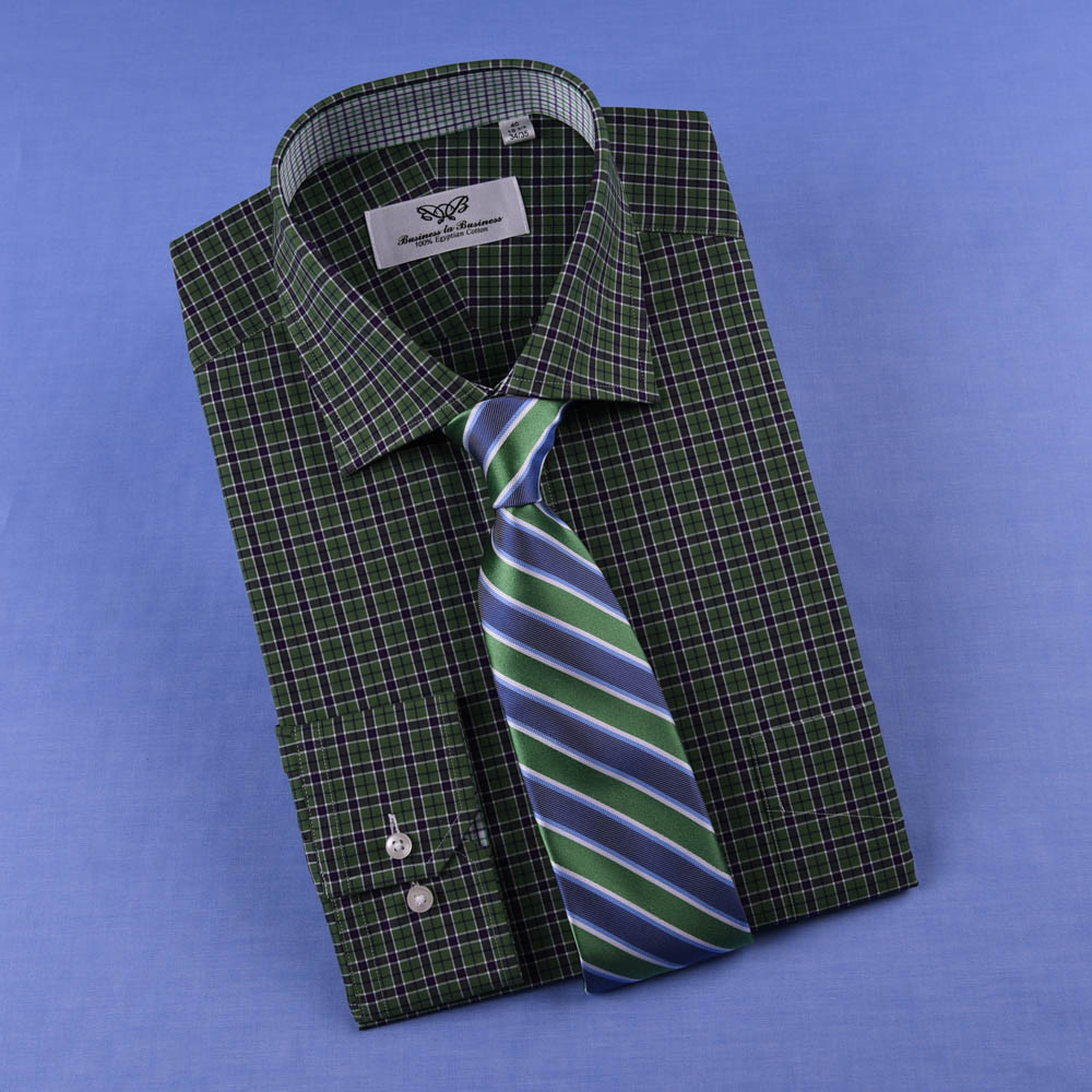 Dark Forest Green Checkered Dress Shirt Men’s Formal Business Sexy Polo Design