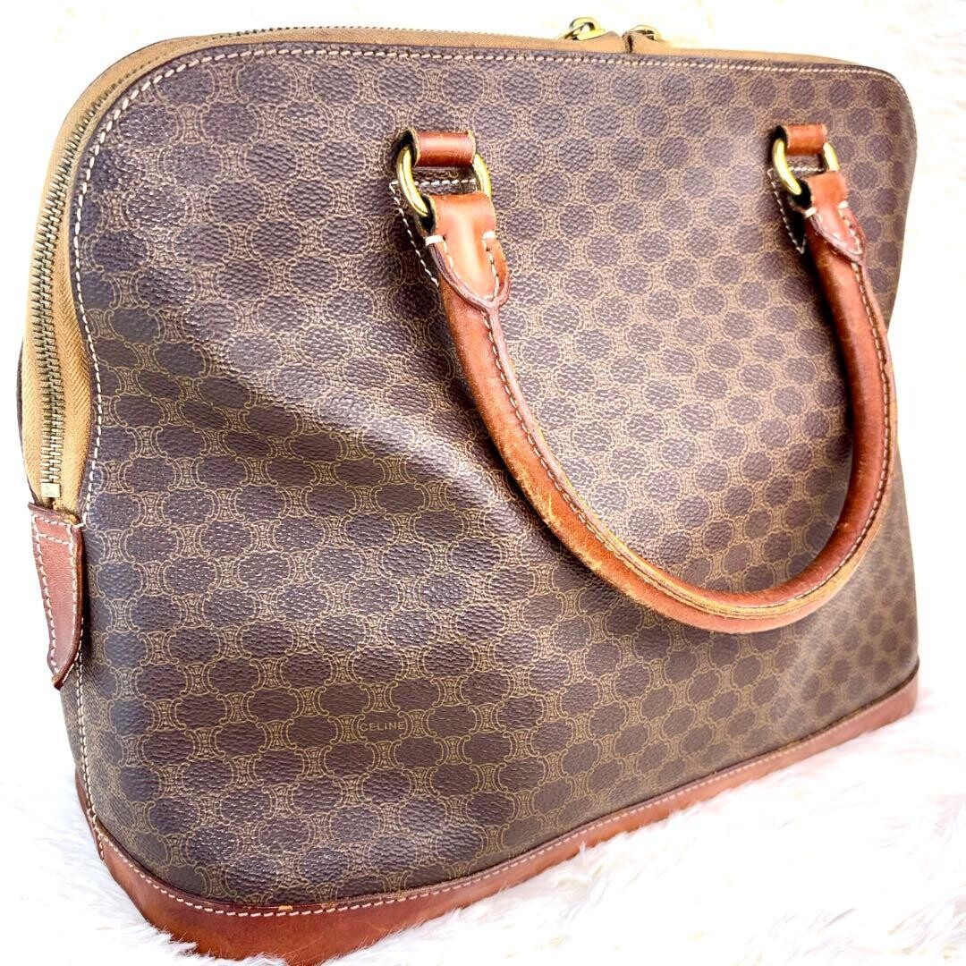 CELINE Half Moon Handbag Macadam PVC Brown Vintage Authentic From Japan