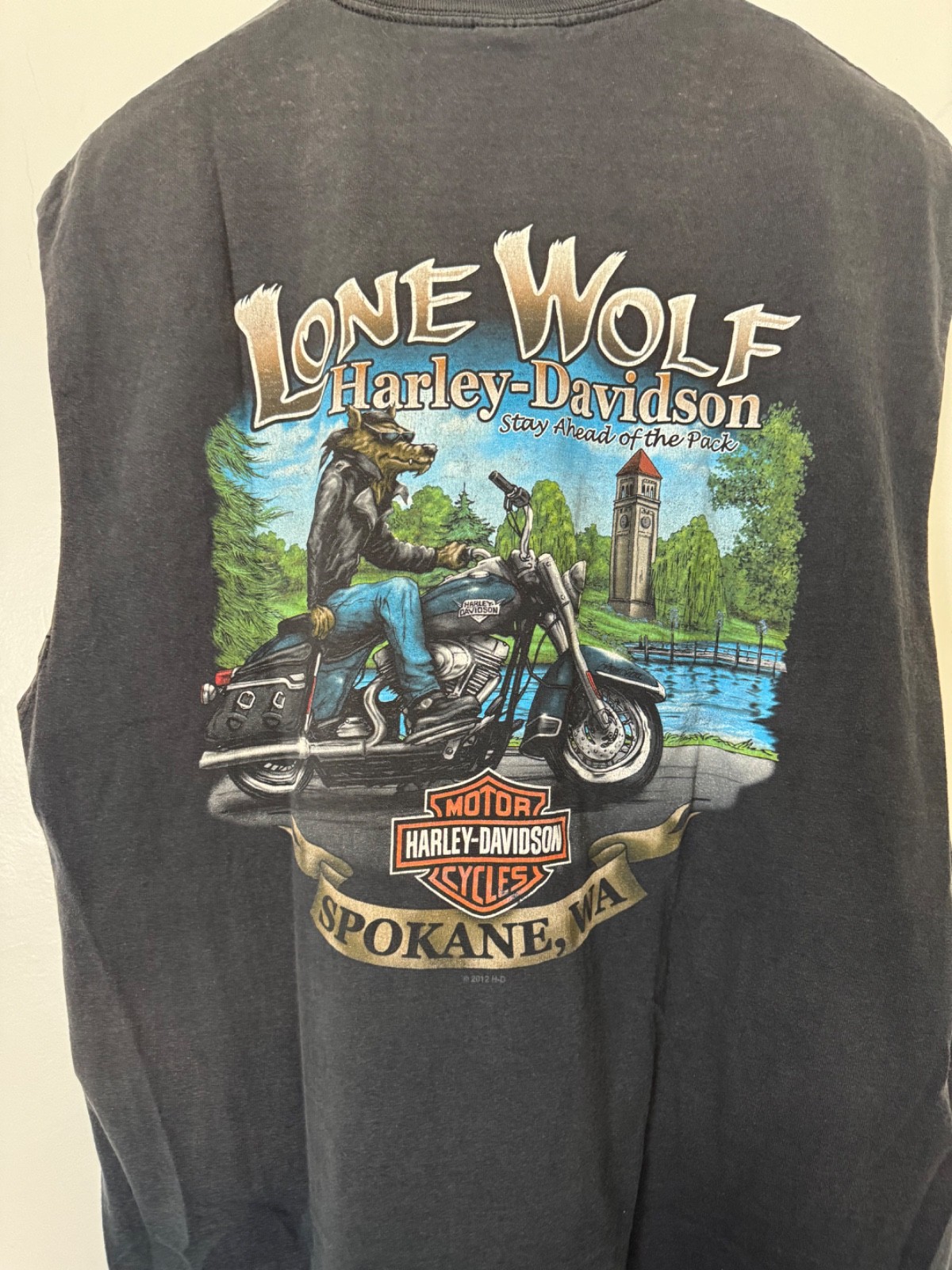Harley Davidson Sleeveless Lone Wolf Stay Ahead of the Pack Spokane, Washington