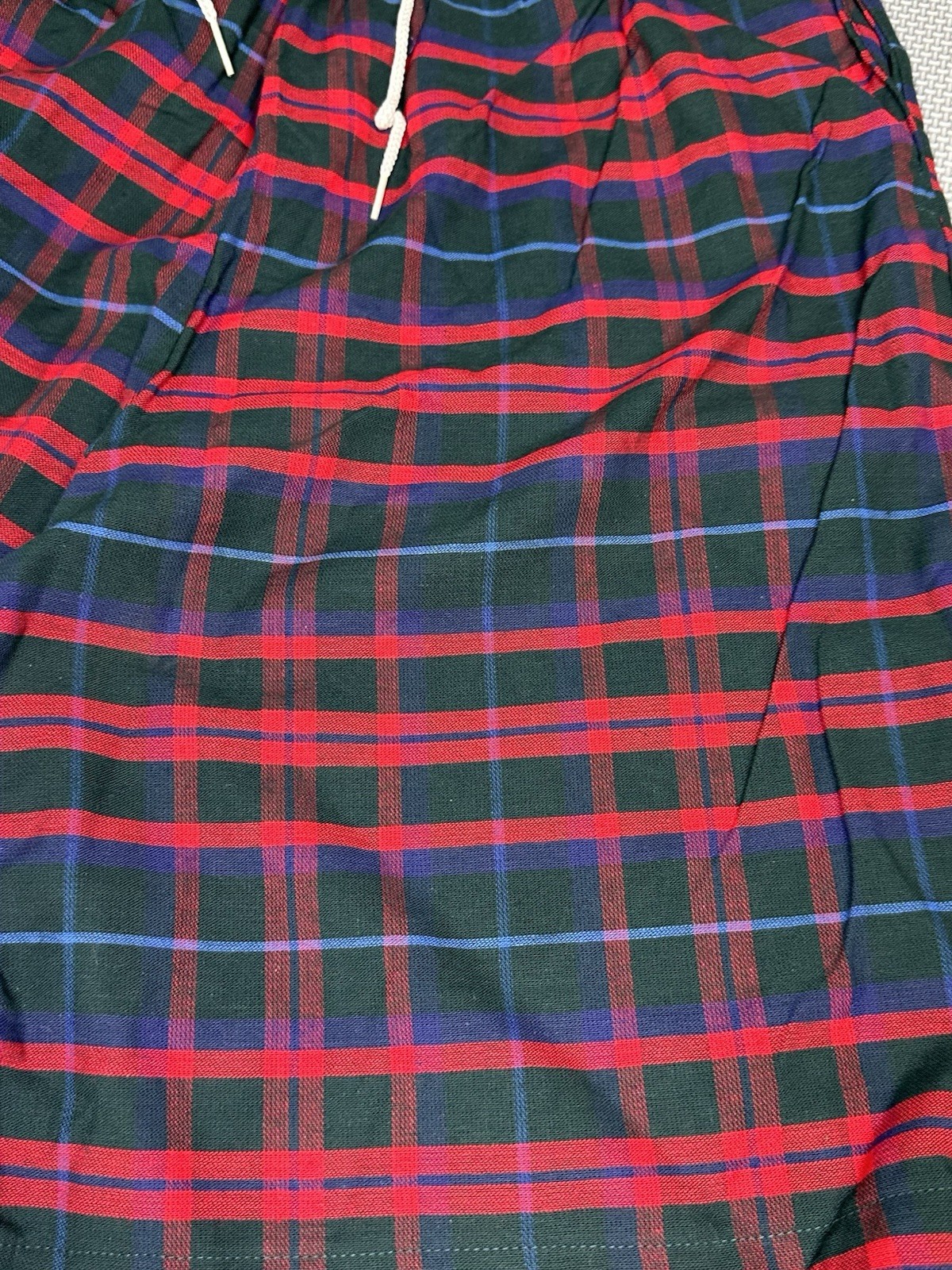 Vtg 80s 90s Plaid Shorts Drawstring Pockets Multicolor Cotton Polyester Made USA