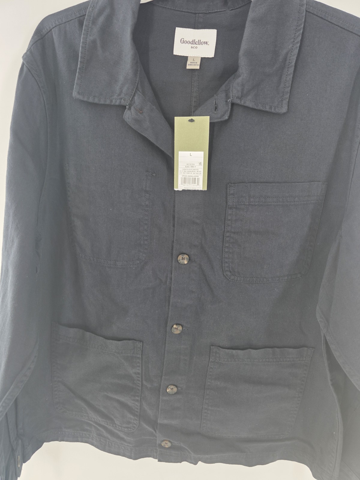 Goodfellow & Co Men’s Black Chore Coat Jacket L Button Front Spread Collar 46″