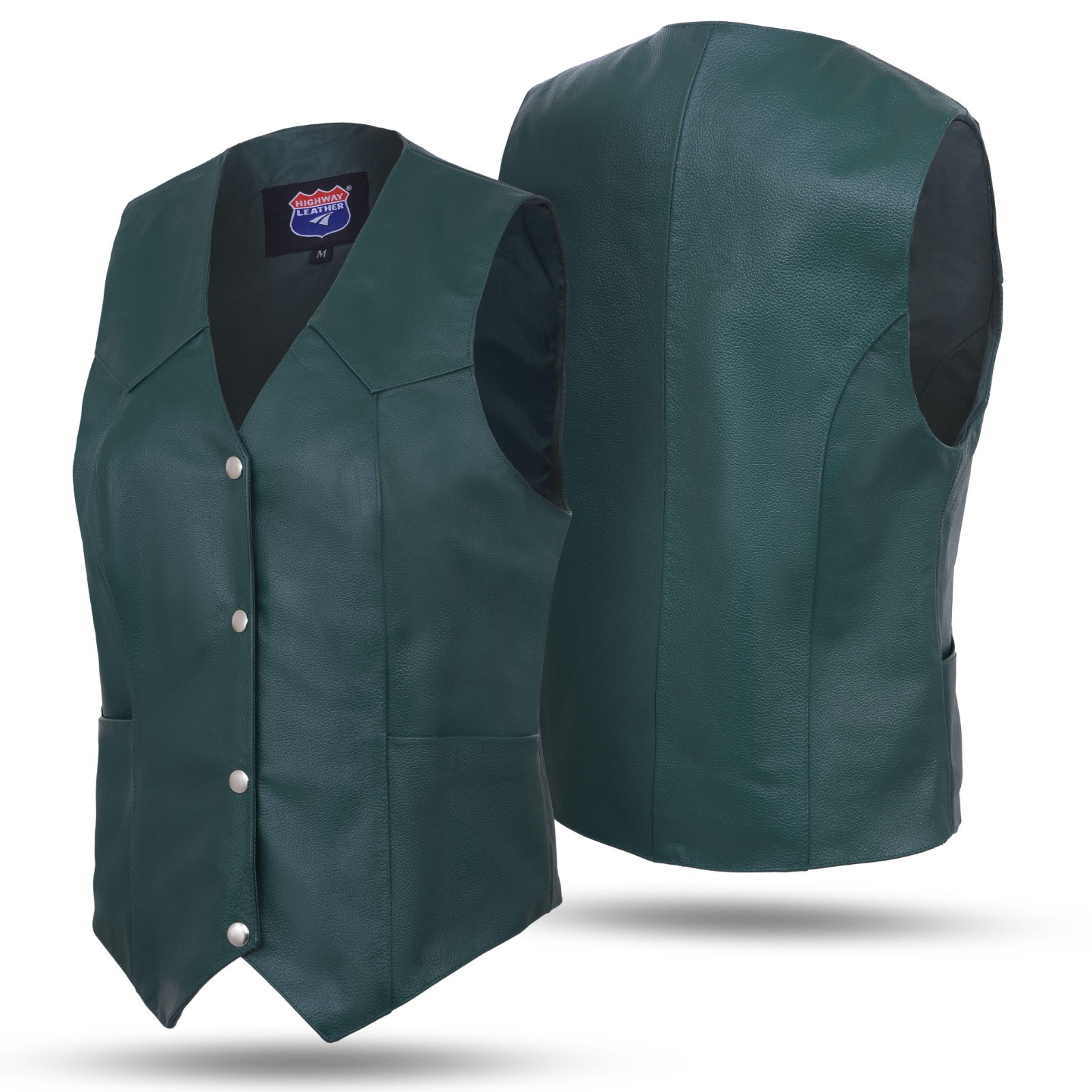 HL14500 HUNTER GREEN Women soft leather biker motorcycle vest concealed carry