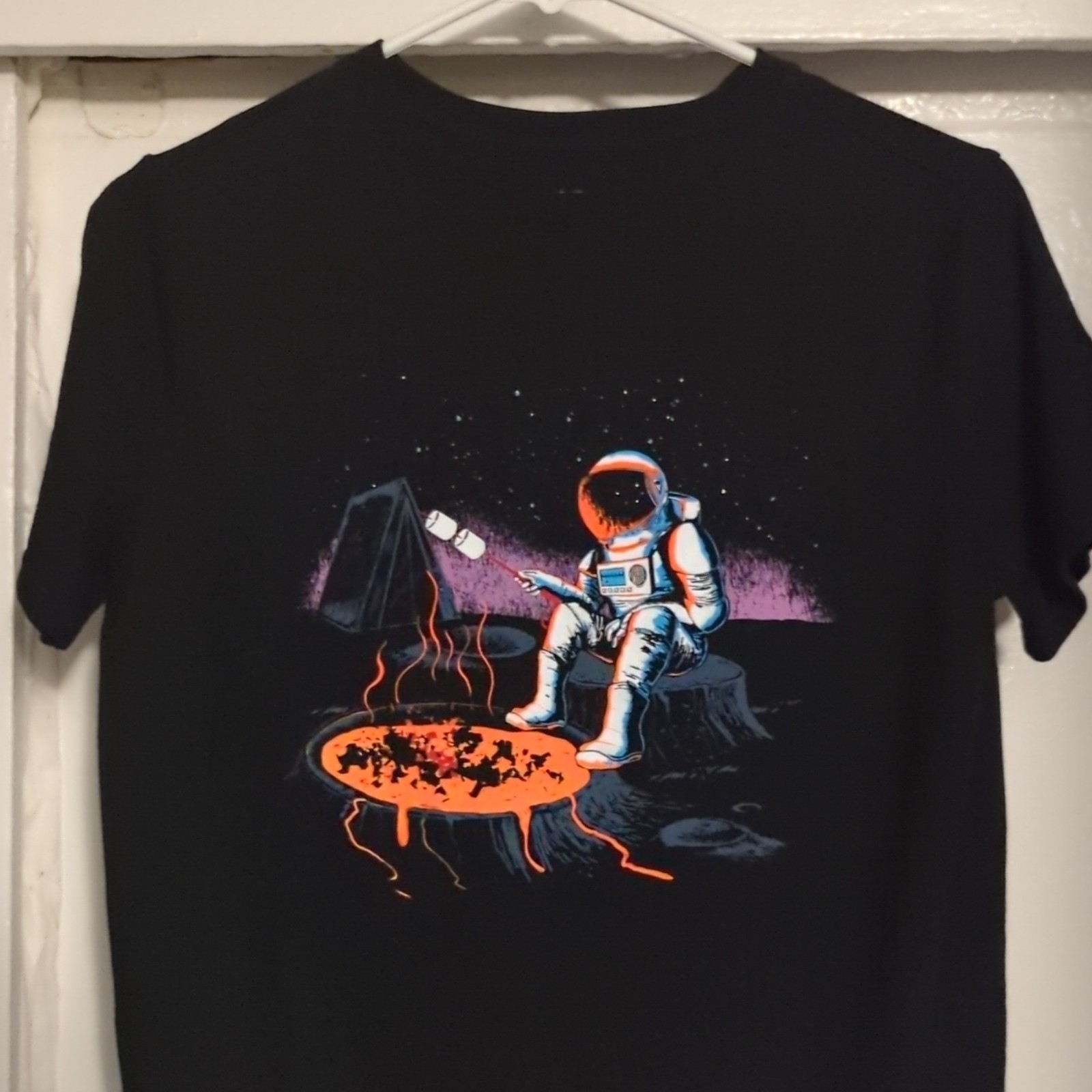 Cat & Jack Boys XL (14) Black Astronaut Space Camping Graphic T-Shirt SS Crew