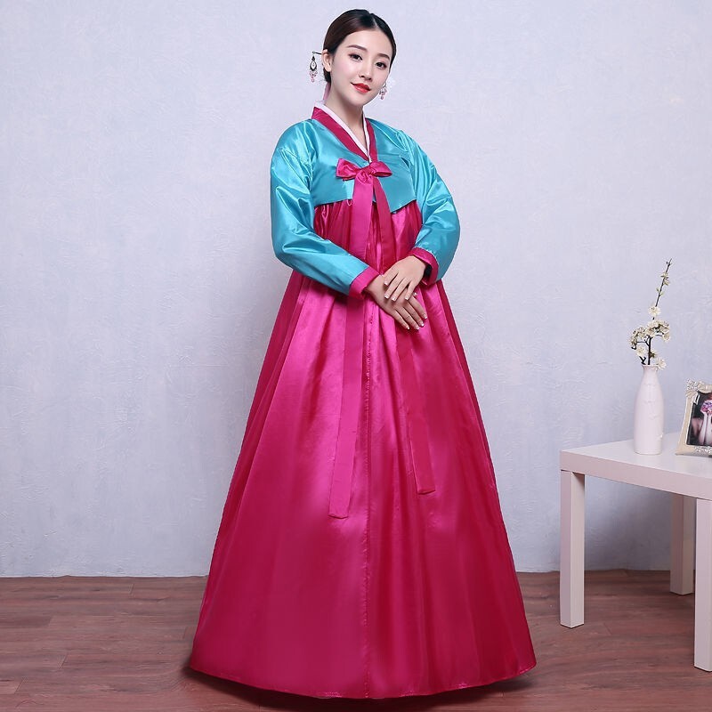 Ethnic Korean Hanbok Modern Women Asian Folk Stage Dance Performance Costume