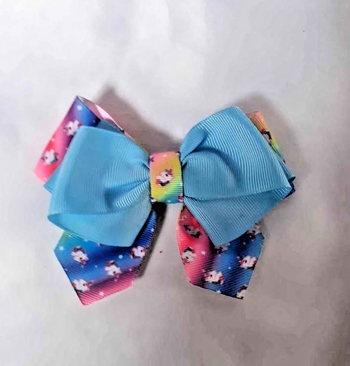 Blue Layered Ribbon Hair Bow for Girls 01 pcs