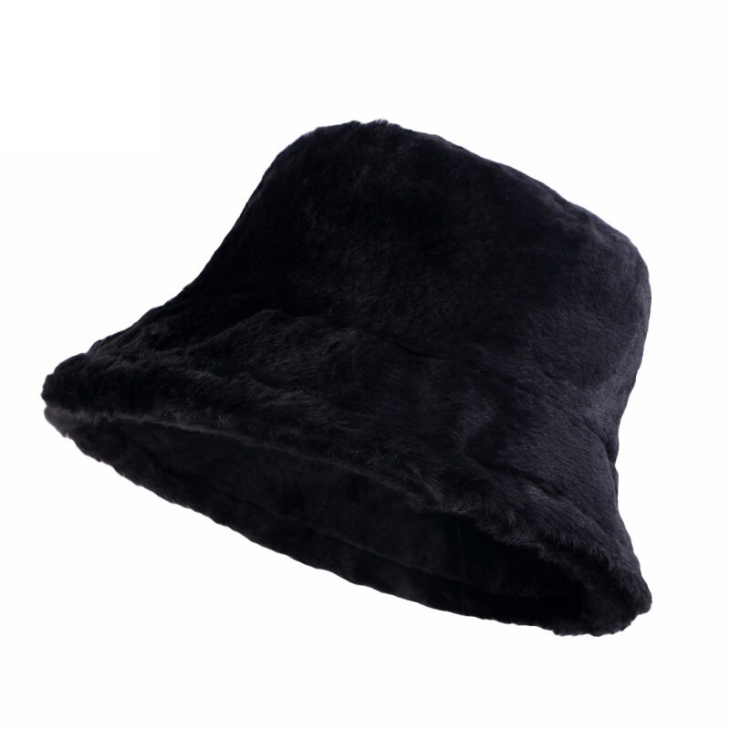 Women Faux Fur Bucket Hat Warm Fluffy Plush Bucket Hat Fisherman Cap Winter USA