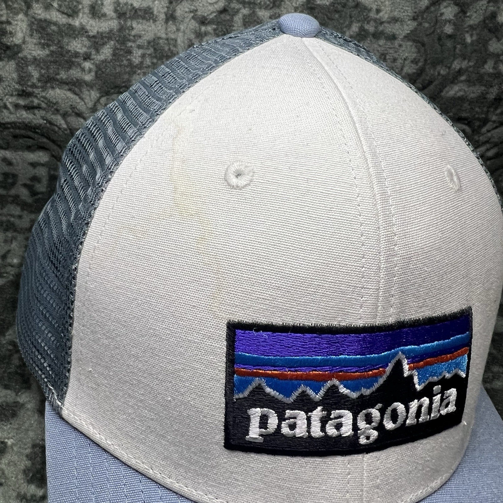 Patagonia Hat Mens One Size Blue White P-6 Logo Lo Pro Trucker Mesh Snapback Cap