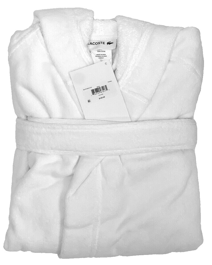 Lacoste 100% Cotton Fairplay Hooded Robe One Size White