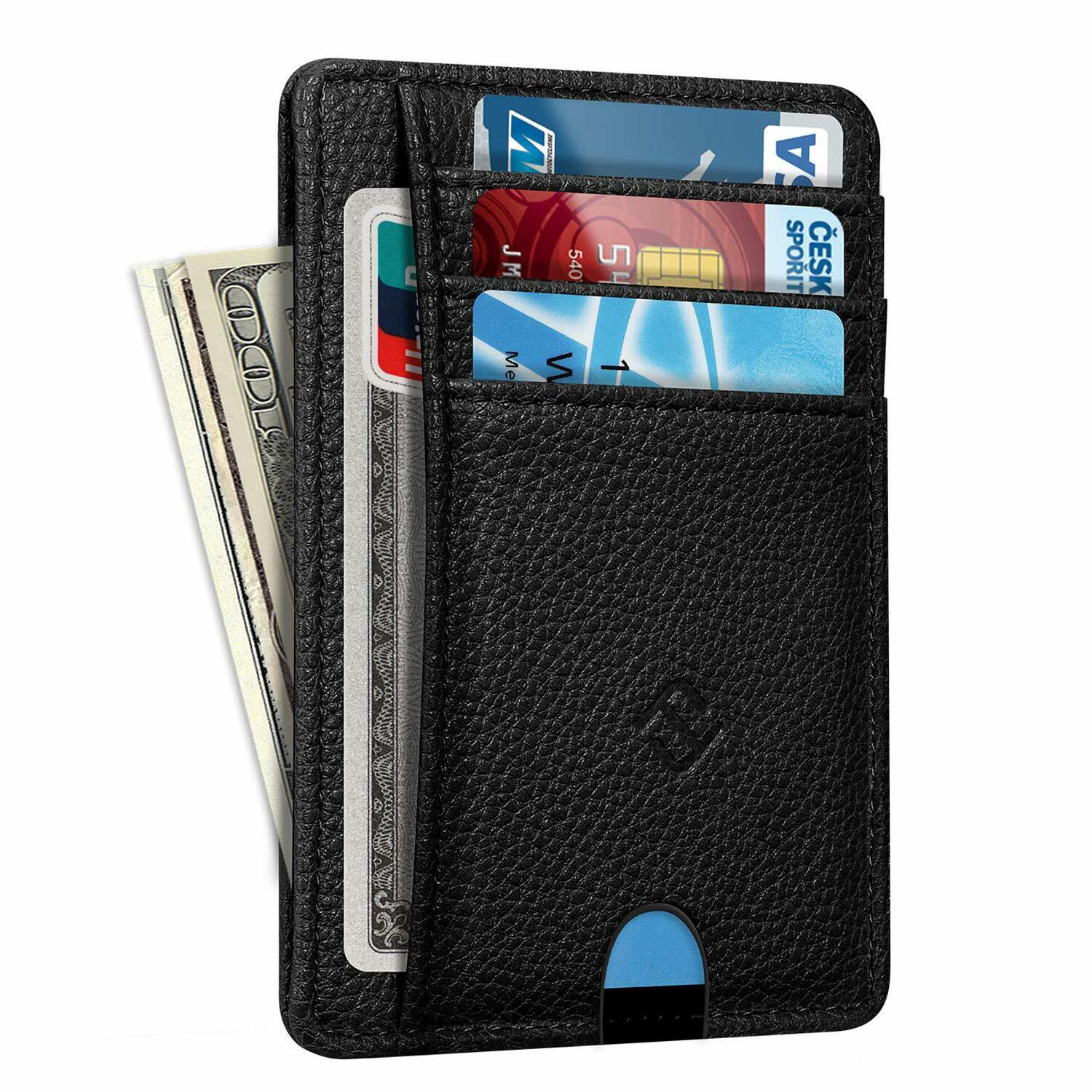 Mens RFID Blocking Leather Minimalist Small Wallet Credit Card Slots Holder