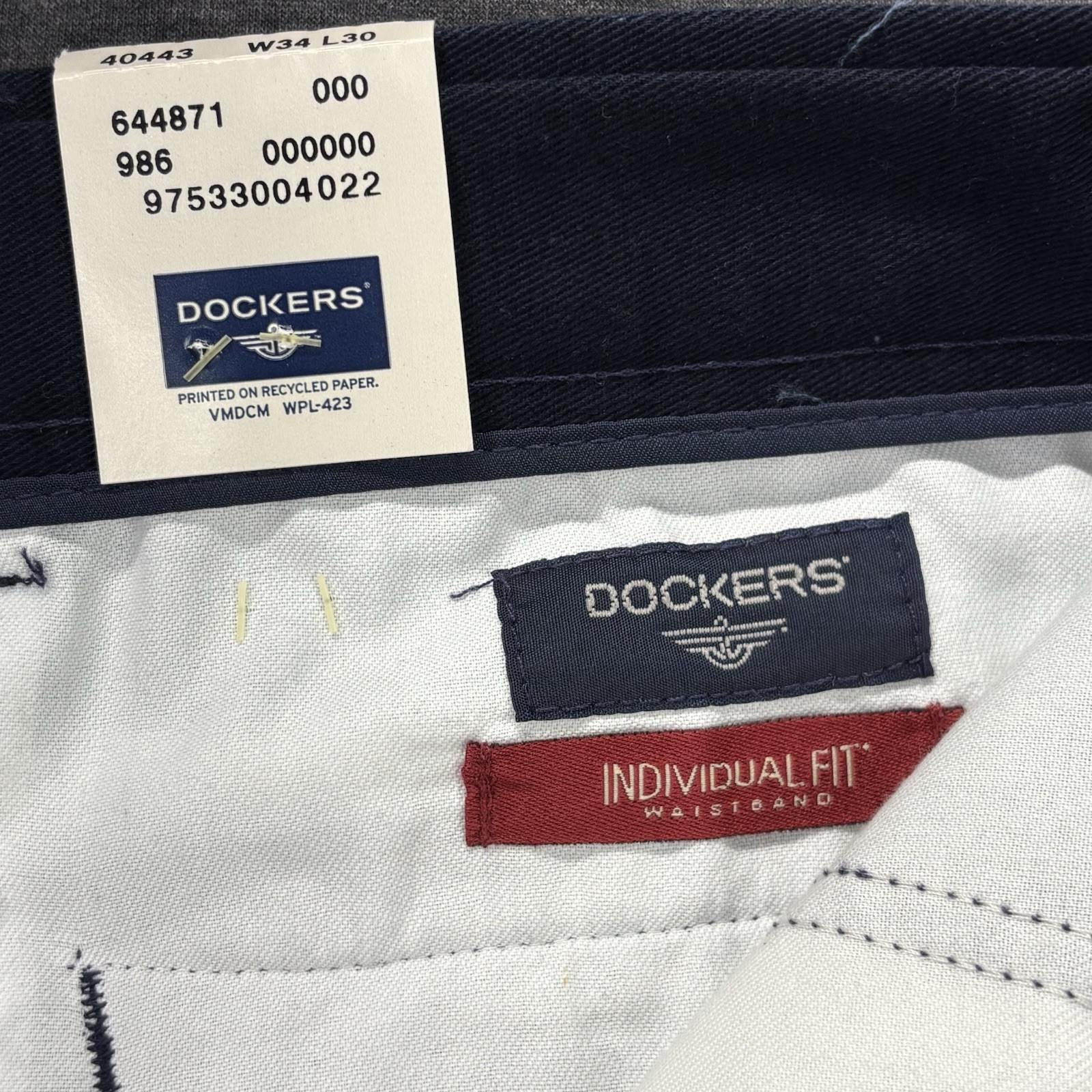 Dockers Original Khaki Pants Mens 34×30 Blue Classic Fit Pleated No Wrinkles NEW
