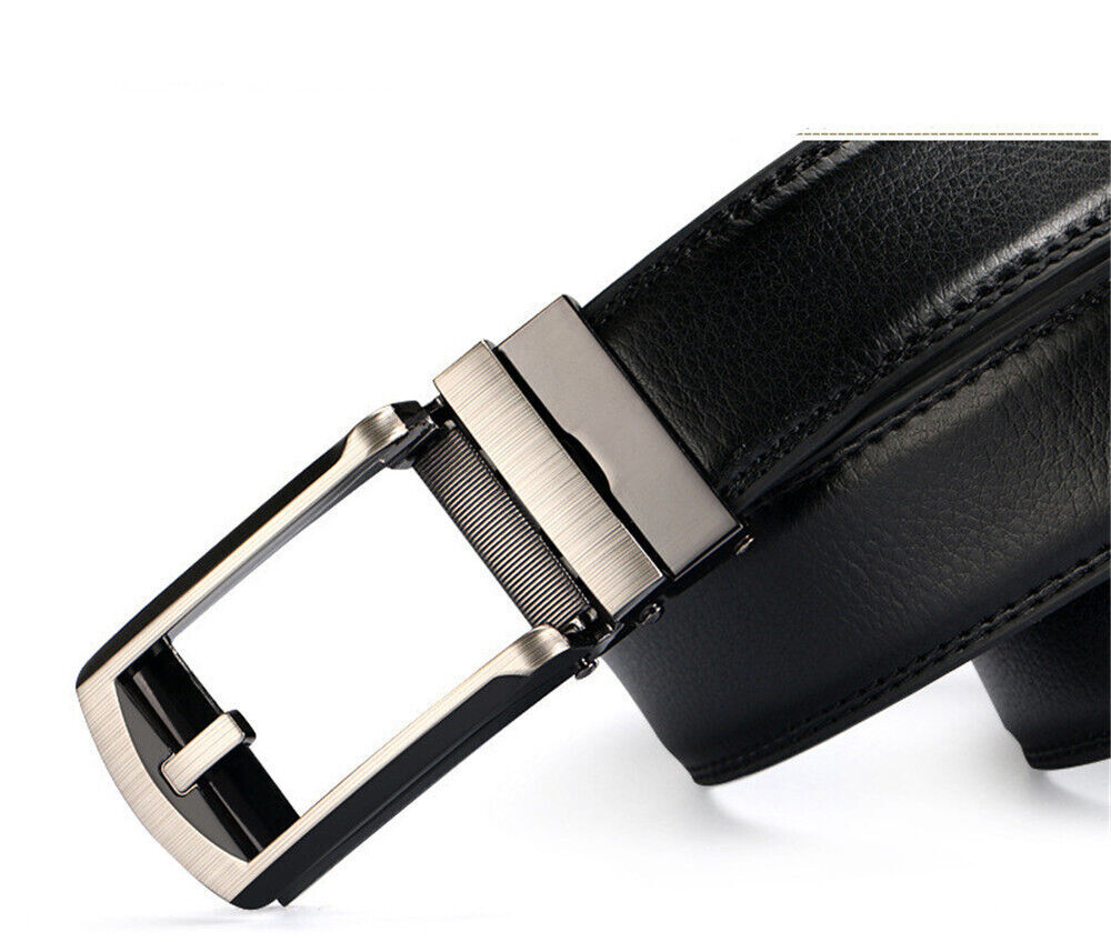 28″-48″ Men’s Leather Ratchet Dress Belts Automatic Buckle Click Sliding Belt