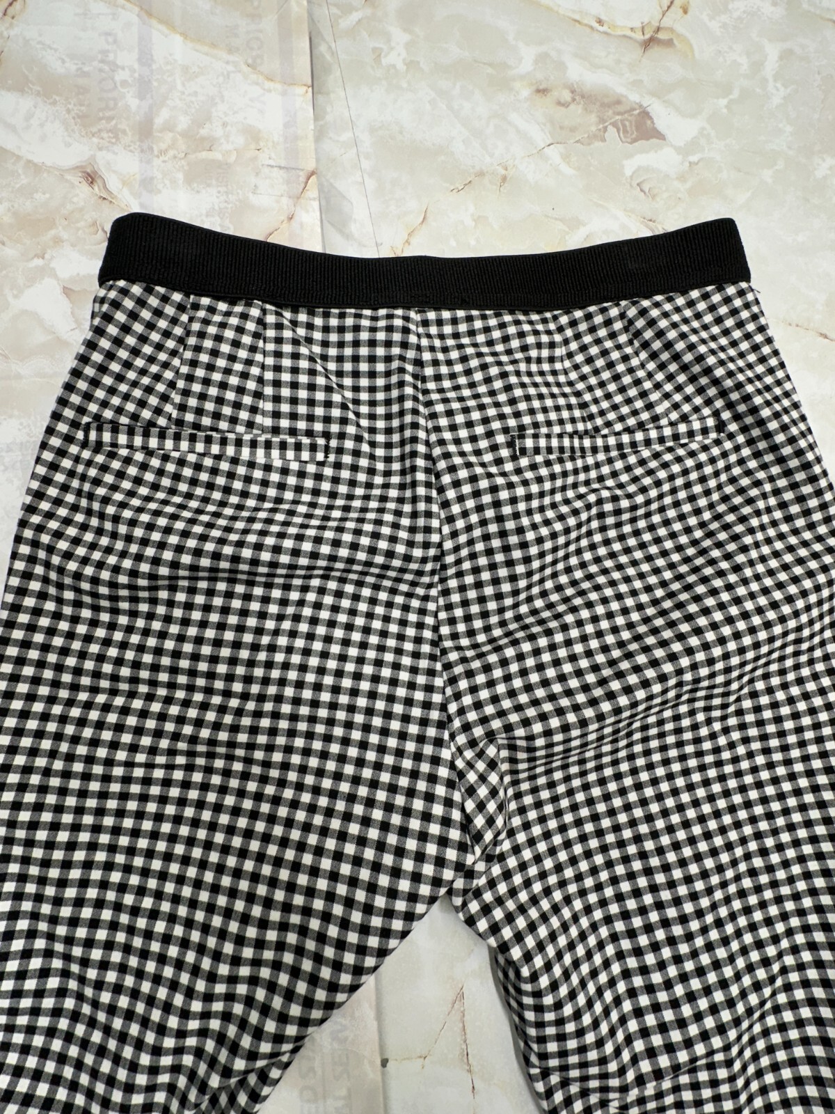 Zara Back Waist elastic Band side pockets Ankle Black White Checker pant size s