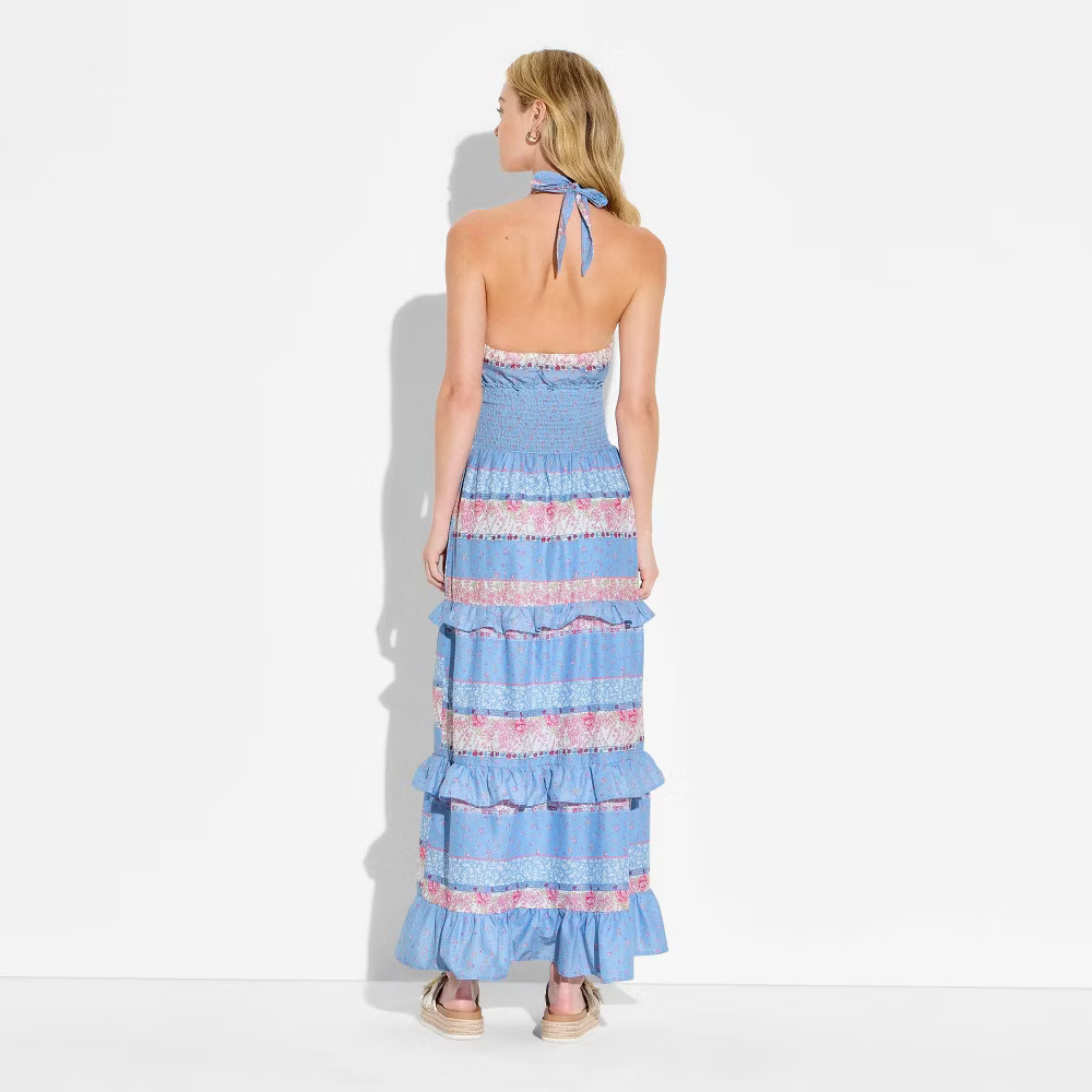 Women Tiered Ruffle Maxi Dress – Wild Fable Blue Floral L