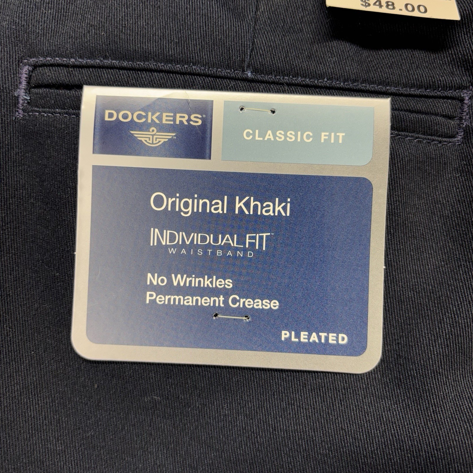 Dockers Original Khaki Pants Mens 34×30 Blue Classic Fit Pleated No Wrinkles NEW