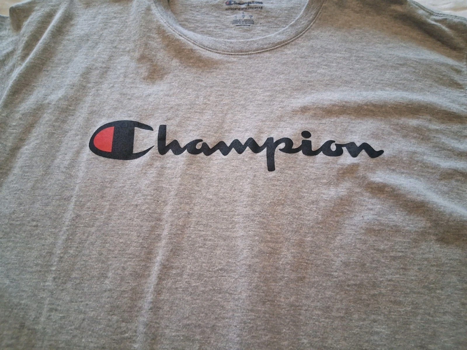 Champion Men’s Graphic T-Shirt Gray Short Sleeve Script Logo Size L Large…