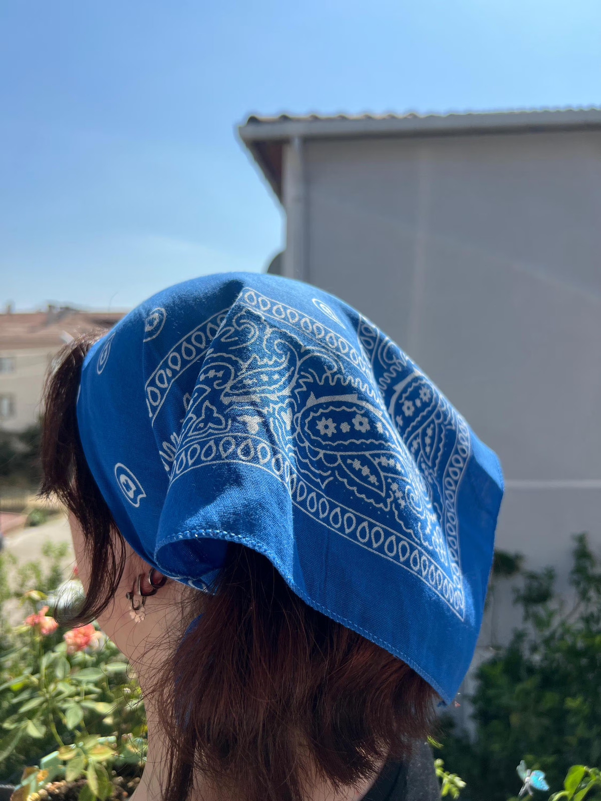 Blue Paisley Cotton Bandana Vintage Style Head Wrap Handmade Unique Boho