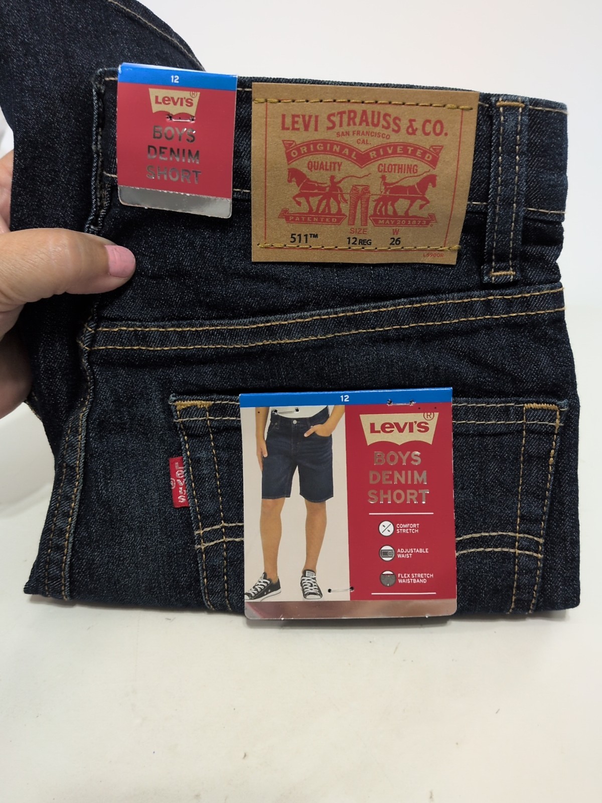 Levi’s 511 Slim Size 12 Regular Boys Denim Shorts Comfort Stretch Adj Waist NWT