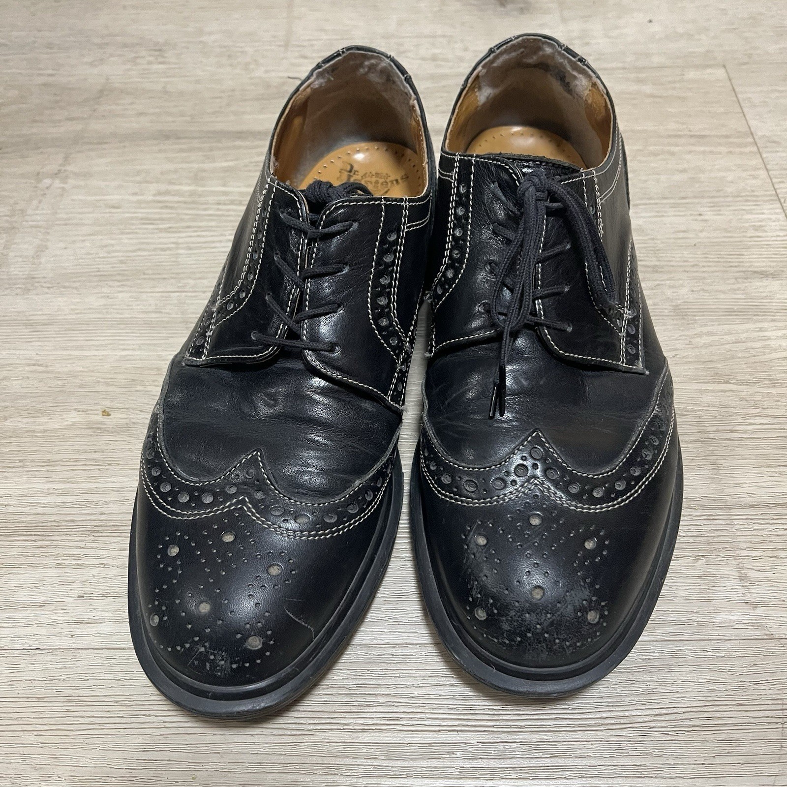 Dr Martens Shoes Black Wing Tip Oxford Brogue England Leather Sz 8 Punk Oi! GBH