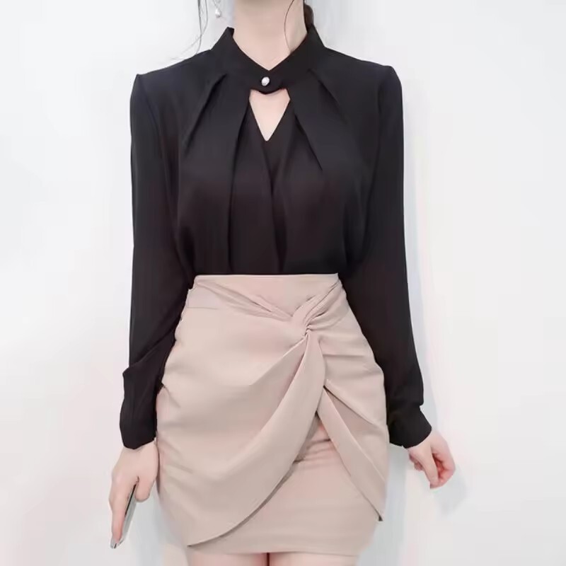 Blouses Women Chiffon Shirts Long Sleeve Hollow Sexy All-match Spring Summer Top