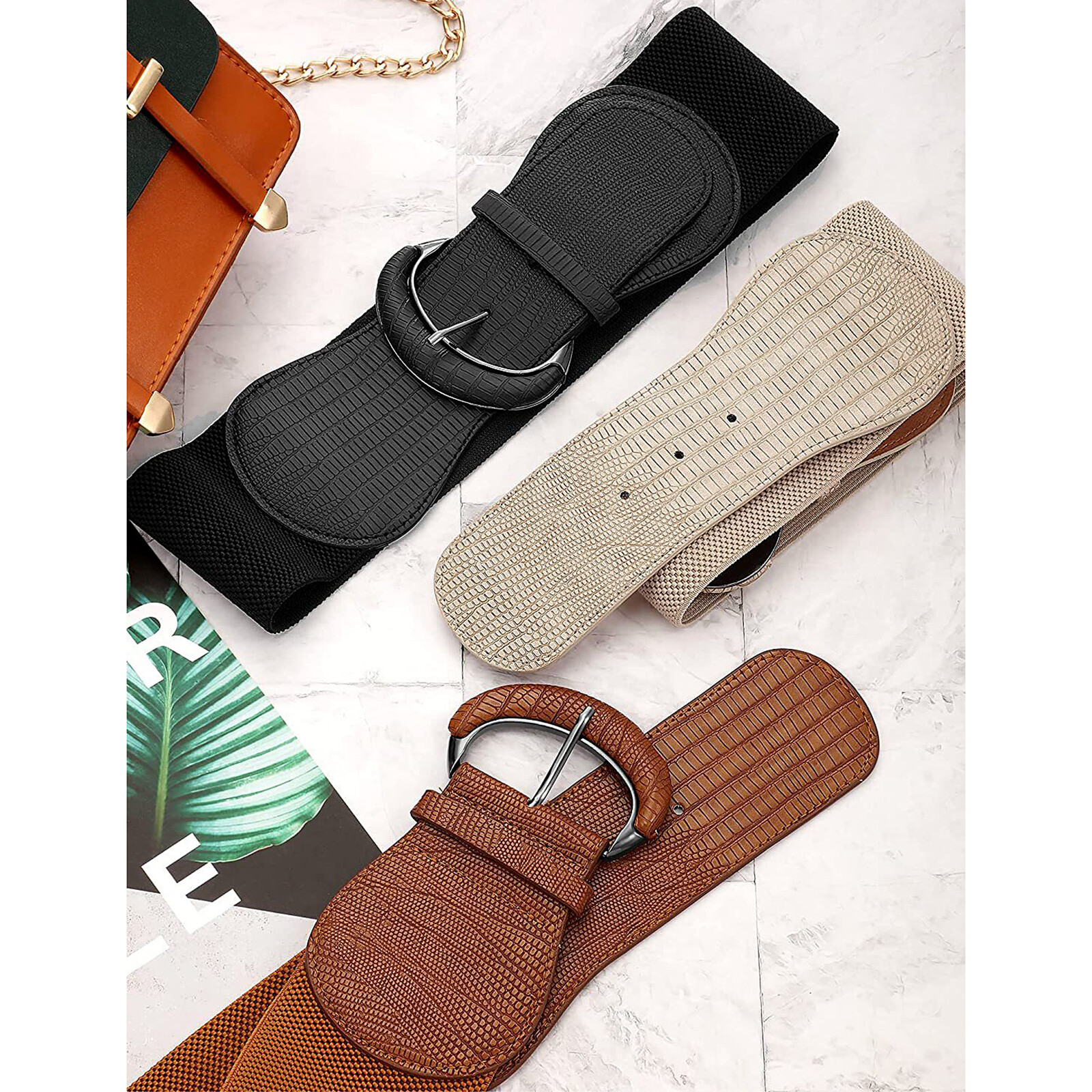 Women’s Fashion Wide Elastic Waist Belt Leather Stretch Cinch Dress Waistband