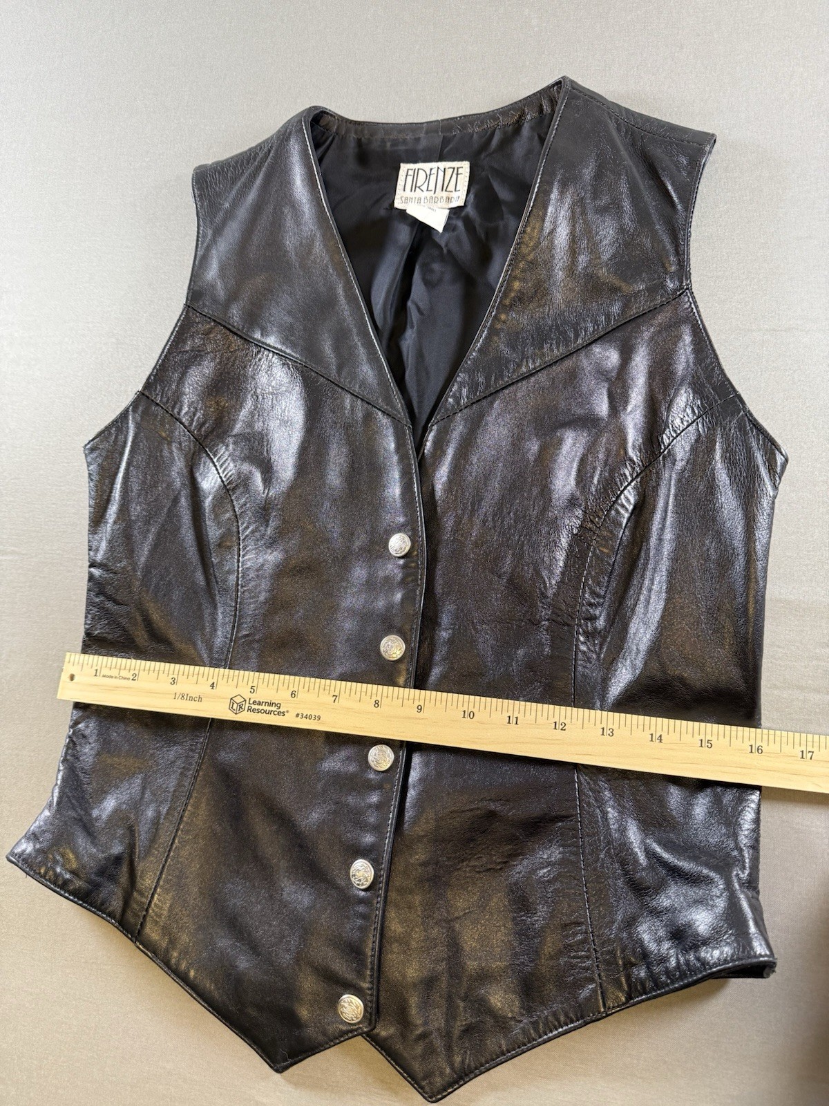 VTG 80s 90s Firenze Santa Barbara Black Leather Vest Moto Goth USA Small