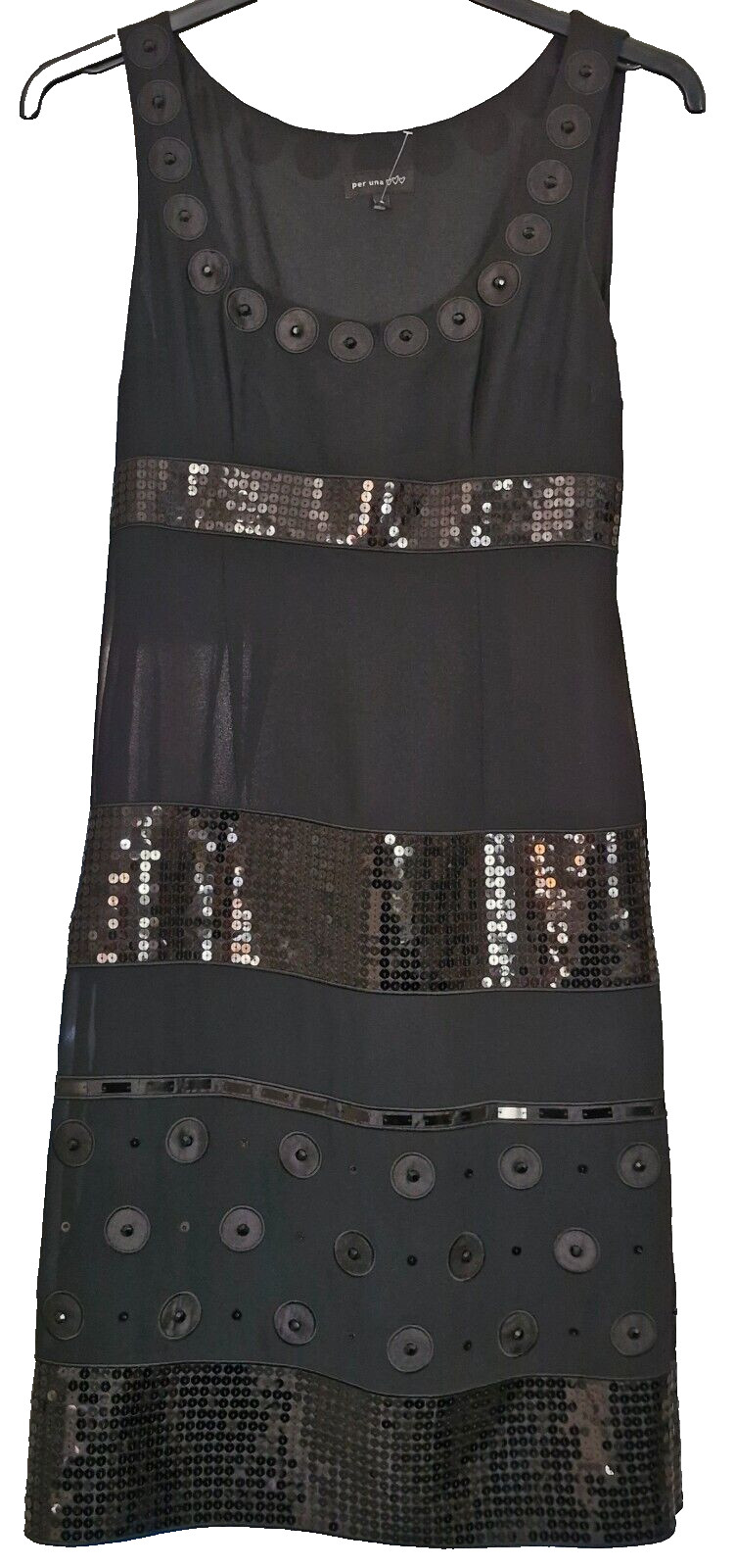 M&S Per Una Dress Size 8 Black Petite Sequinned Sleeveless Knee Length Lined