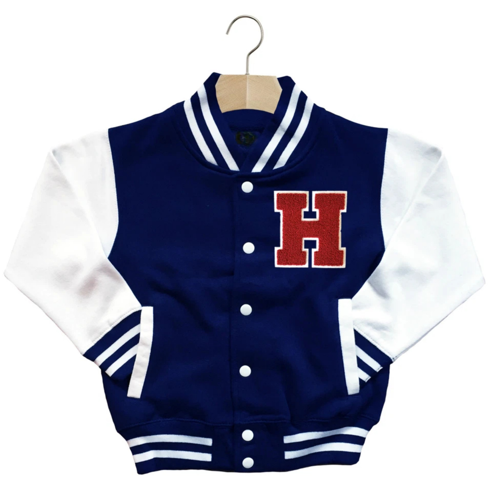 CLASSIC VARSITY BASEBALL JACKET UNISEX PERSONALIZED GENUINE US H COLLEGE LETTER