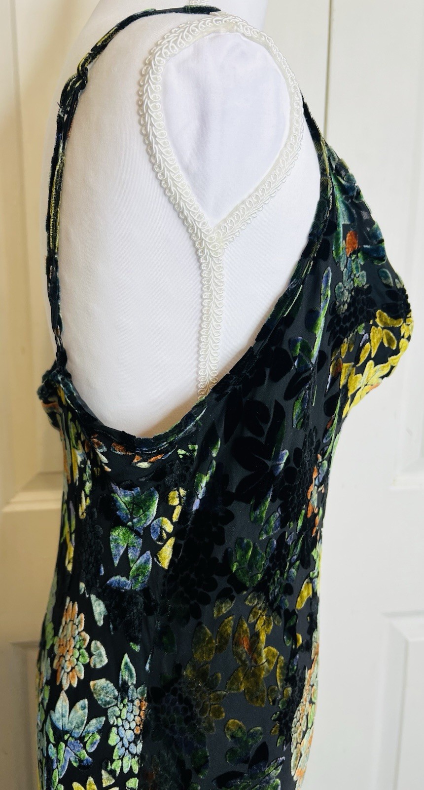 Vtg Newport News Size 10 Maxi Long Dress Velvet Silk Burnout Mermaid Hem Gown