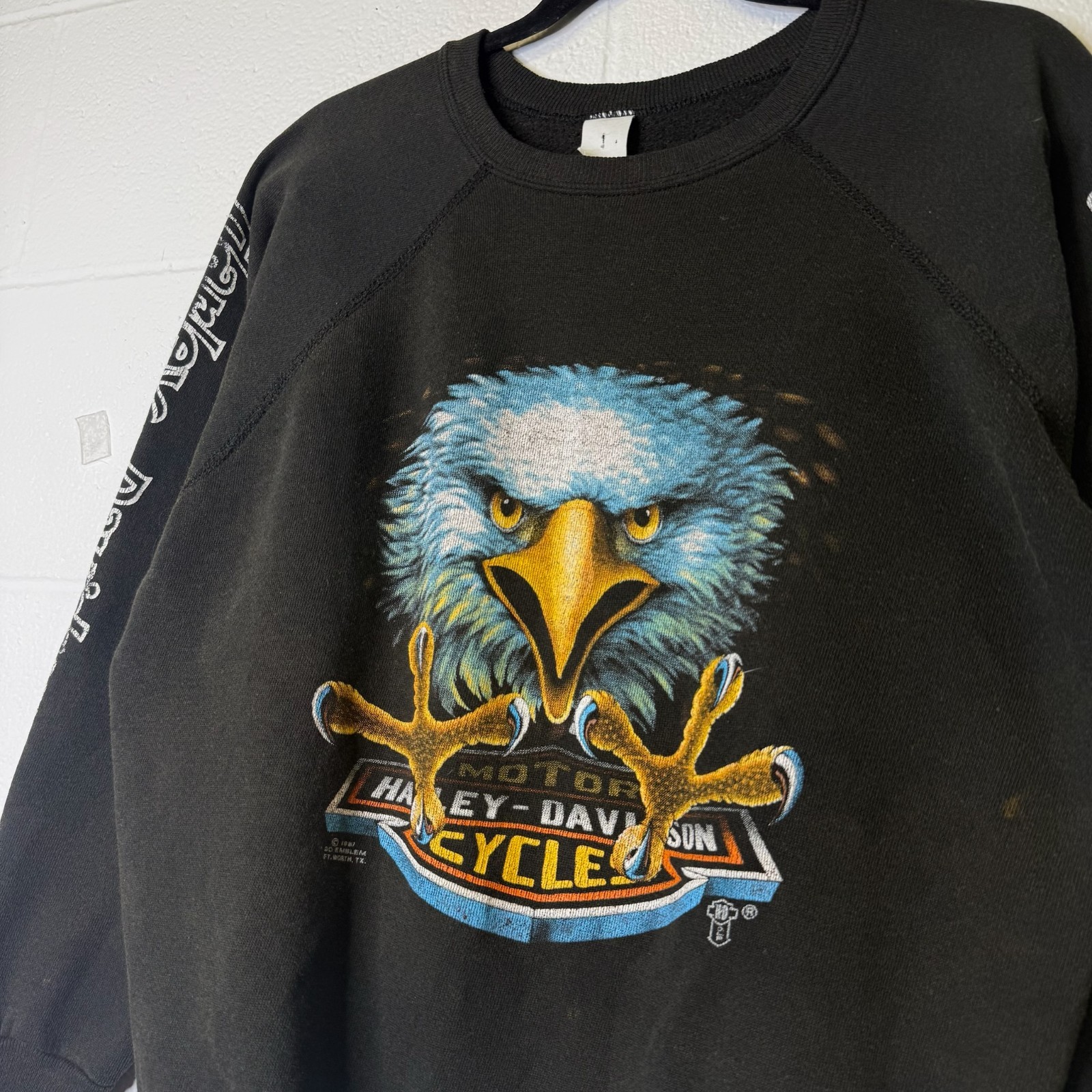 Vintage 1986 3D EMBLEM Crewneck Sweatshirt Eagle Biker Motorcycle Black 80s 90s
