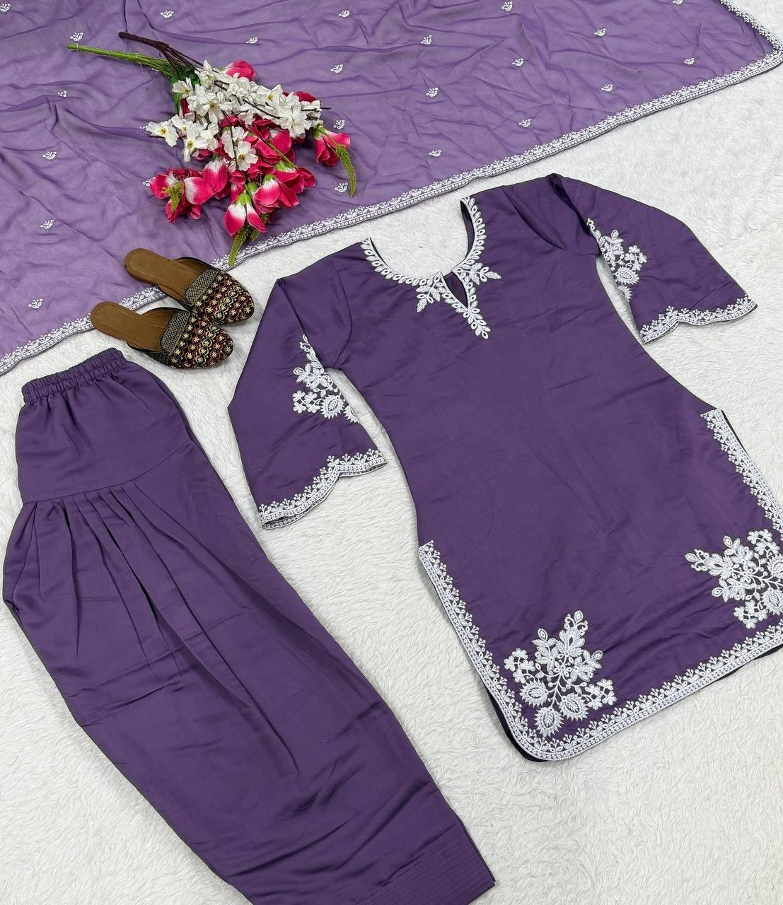Fancy Roman Cotton Salwar Kameez With Dupatta For Organza Dupatta For Women