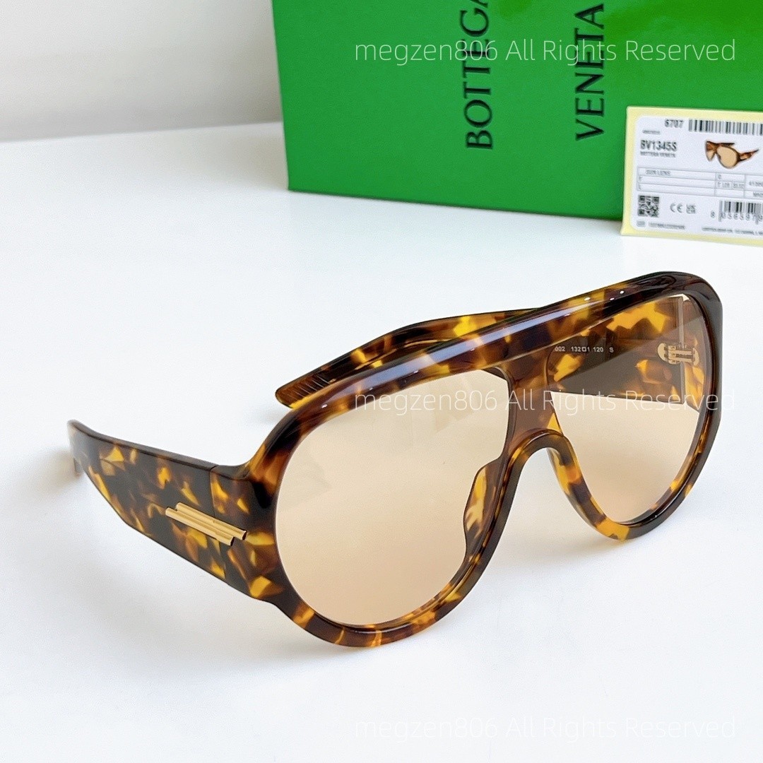 Bottega Veneta BV1345S Sunglasses Women Oversized Amber Tortoiseshell Authentic