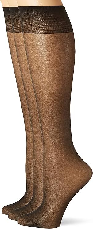 Leggs To Go Day Sheer Knee Highs Pantyhose Sheer Toe 20 Denier 3 Pair Jet Black