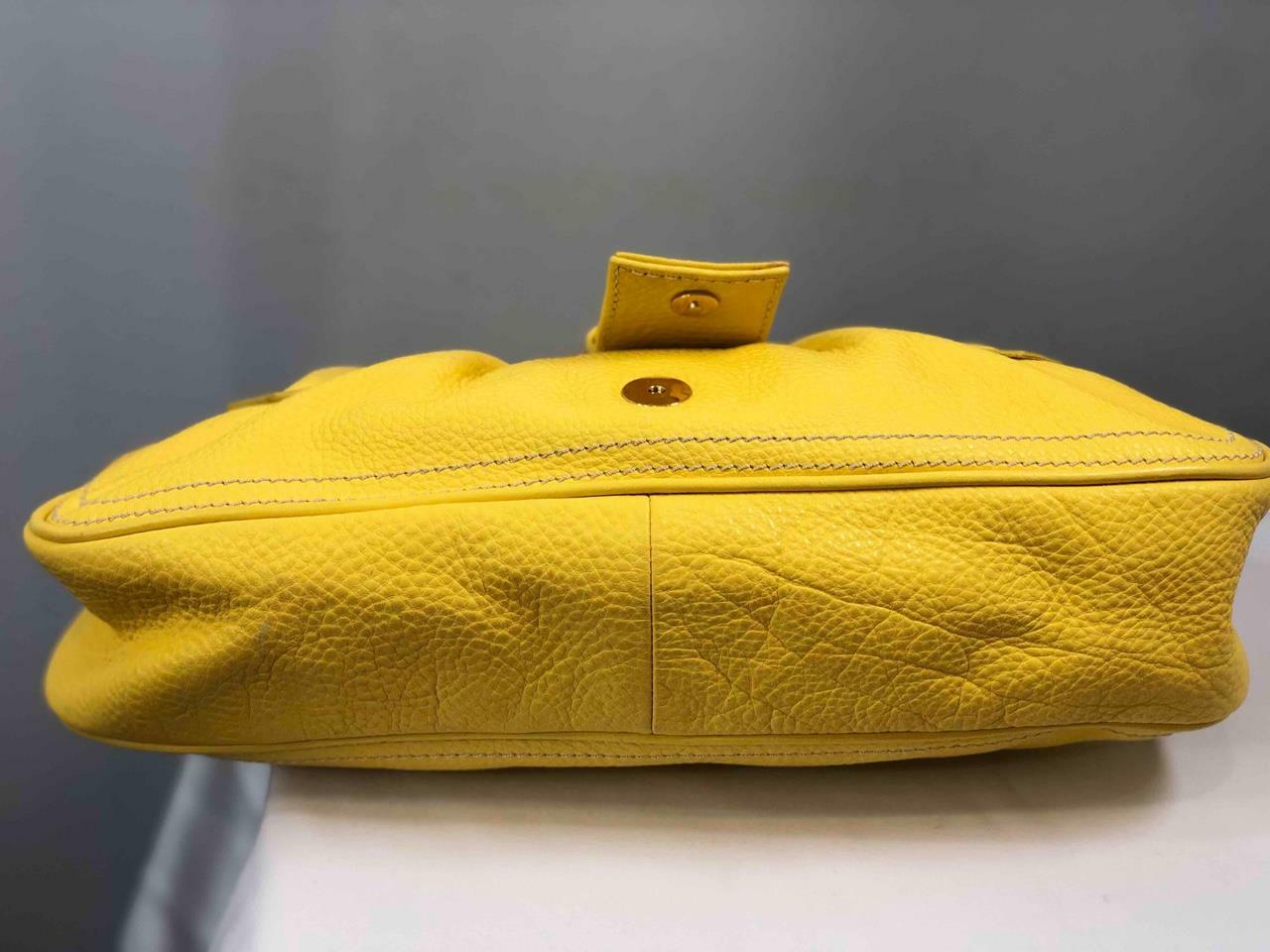 CELINE Italy Yellow Pebbled Leather Front Flap Magnetic Shoulder Bag