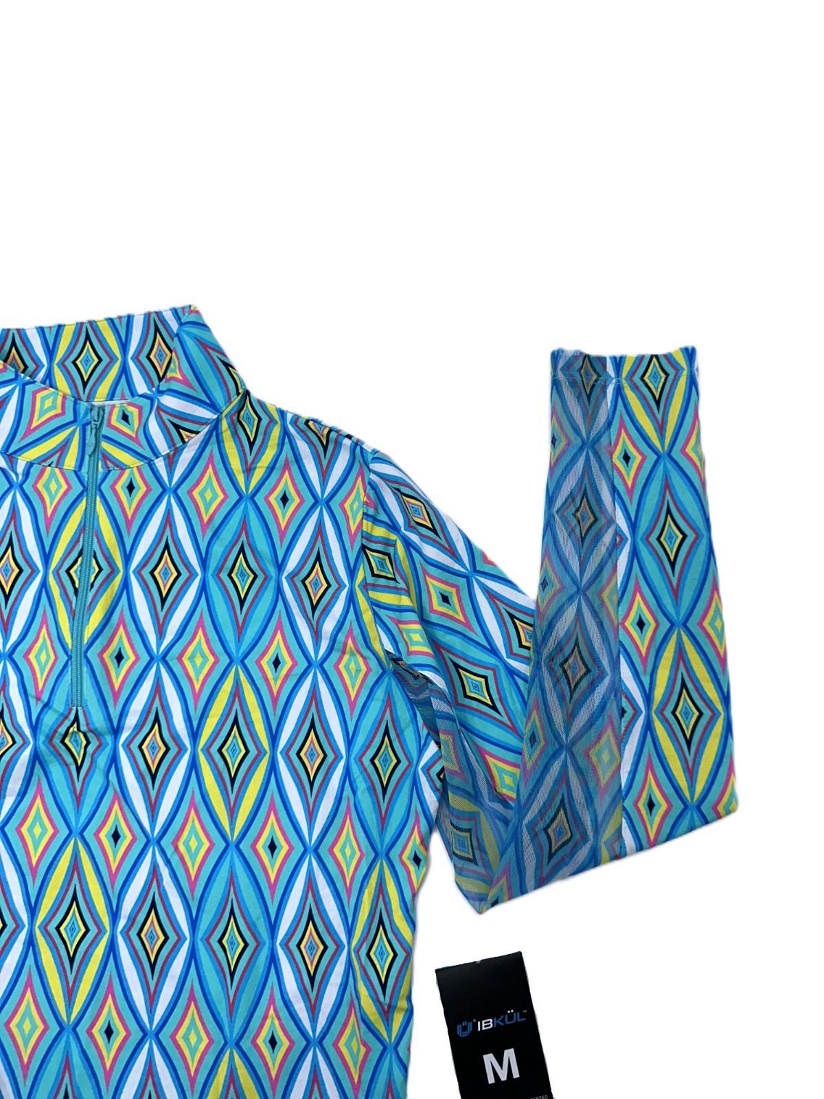 $101 IBKUL Women’s Romina Print Long Sleeve Mock Neck Top-Seafoam-Medium-New Tag