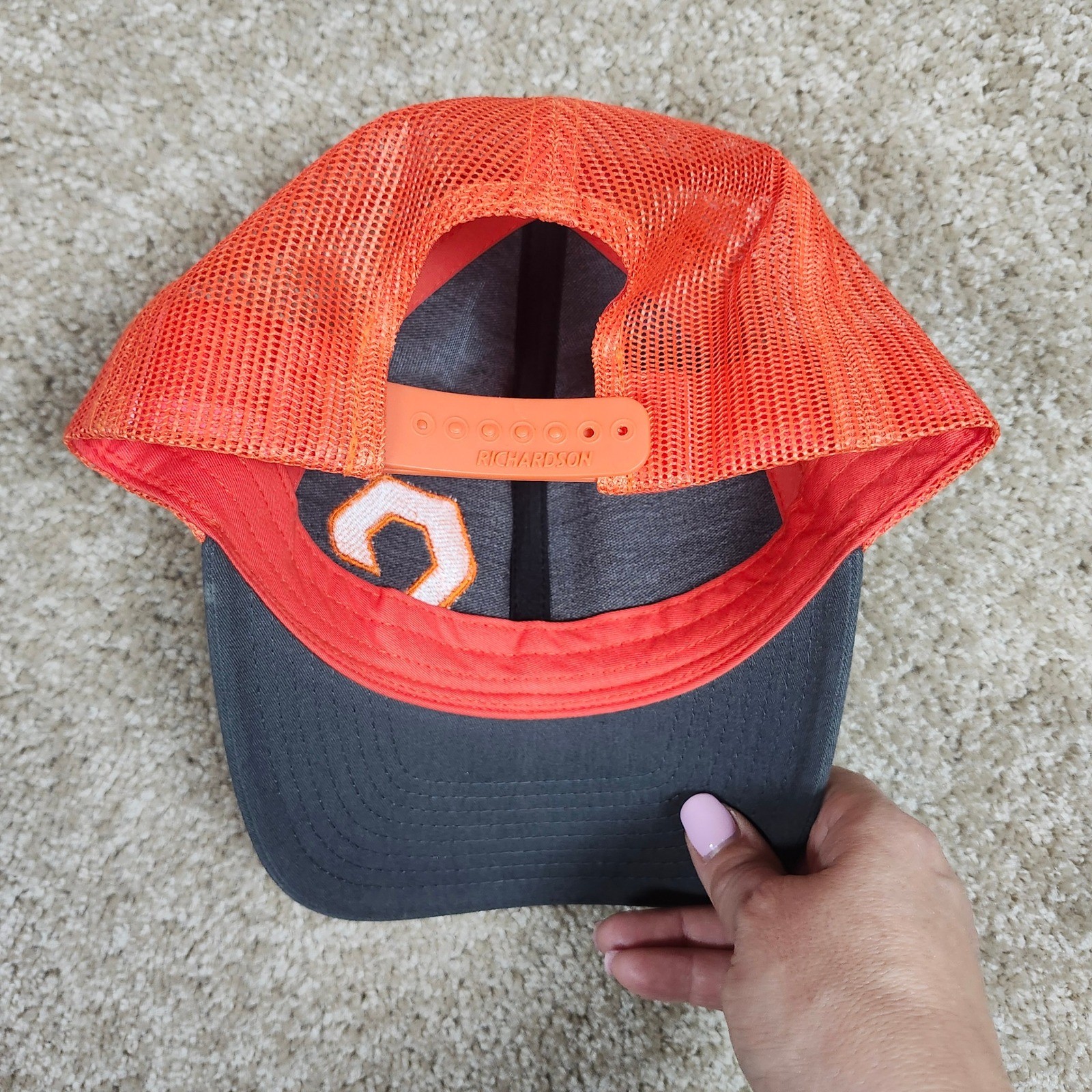 Richardson Trucker Hat Charcoal Grey Orange Mesh Snapback Adjustable OSFM