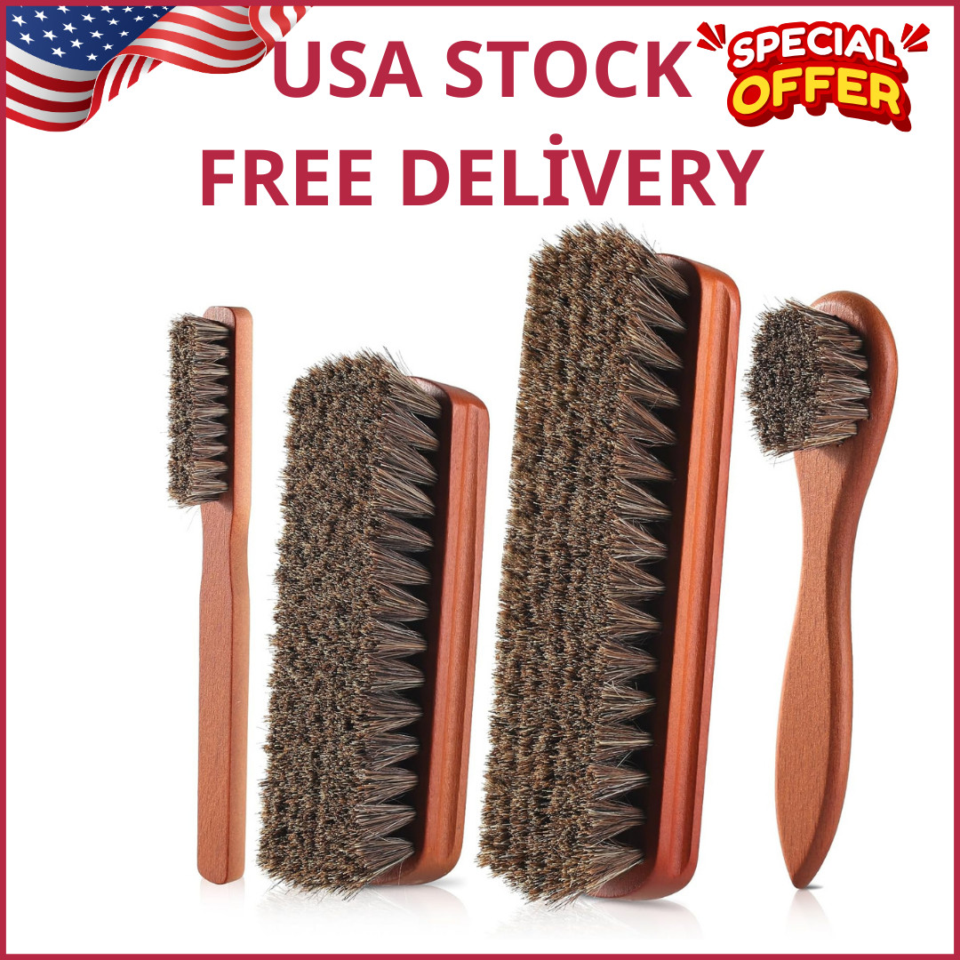 4 Pcs Shoe Brush, Boot Brush, Horse Hair Brush for Leather, Shoe Polish Brush…