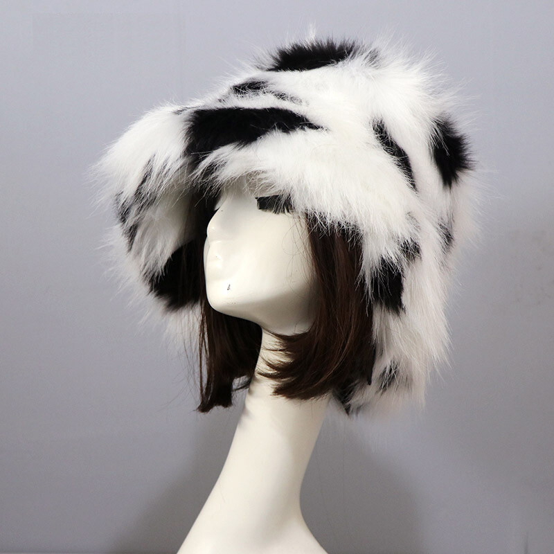 Women’s Fuzzy Bucket Hat Winter Fluffy Furry Plush Faux Fur Hats Fisherman Cap