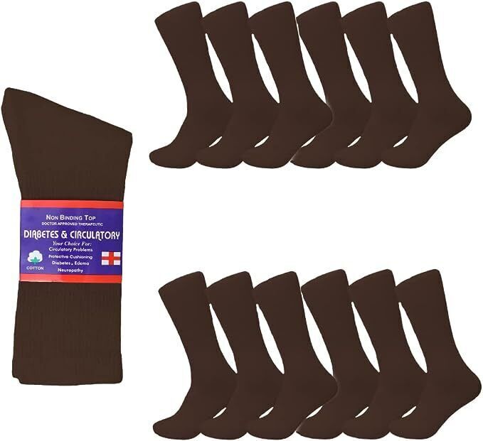 12 Pairs Men’s Circulatory Diabetic Crew Socks Health Cotton 9-11 10-13 13-15