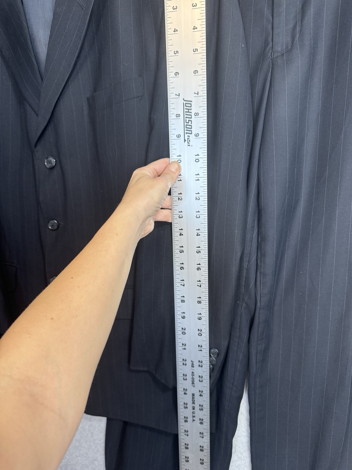 George Men’s Navy Blue Pinstripe Suit 42R 36 x 27 Three Button Blazer Trousers