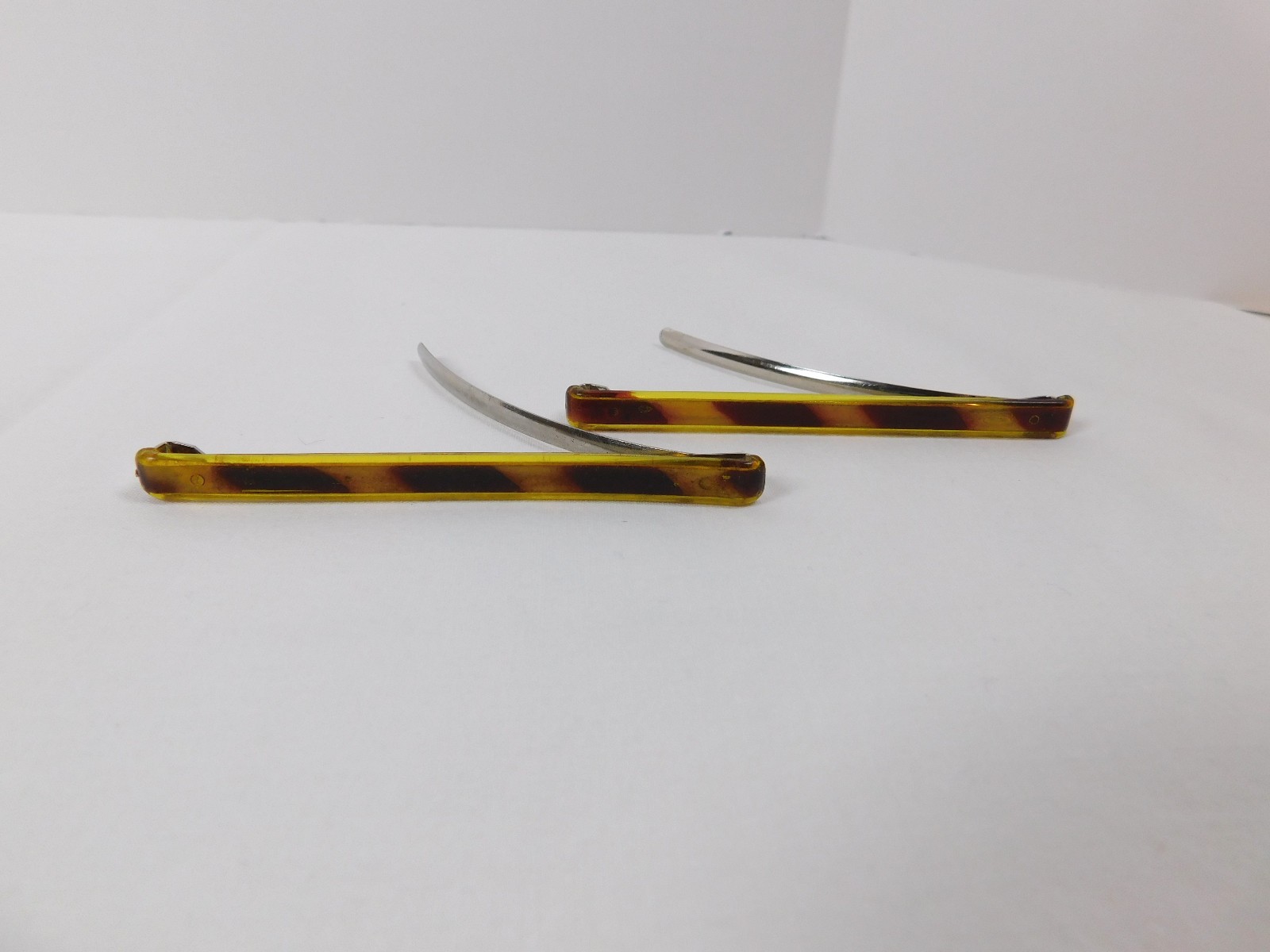 2 Goody Stay Tight Vtg Clasp Clip Hair Barrettes 3” USA Mock Tortoise Shell