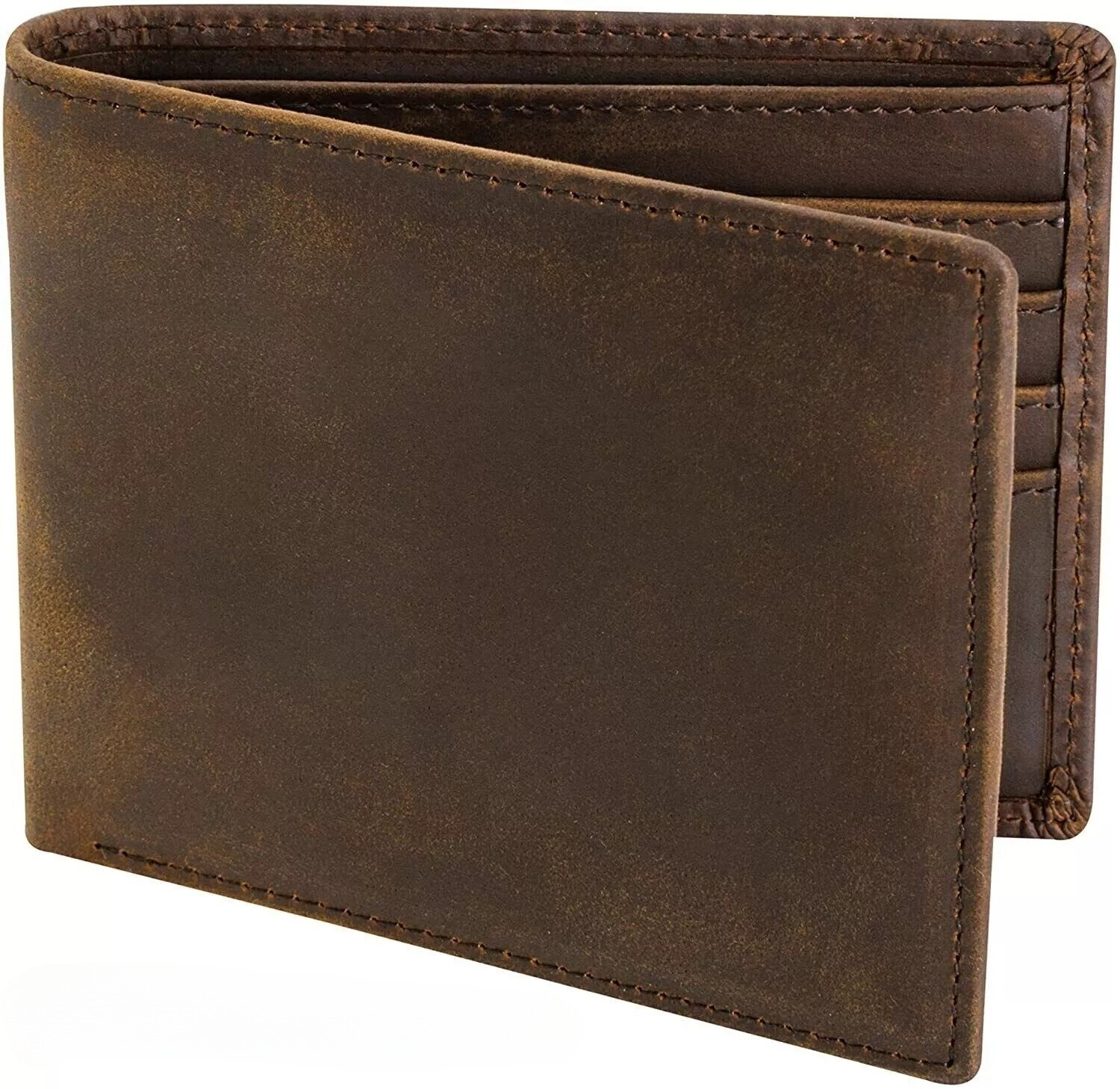 Men RFID Blocking Full Grain Crazy Horse Leather Men’s Bifold Center Flap Wallet
