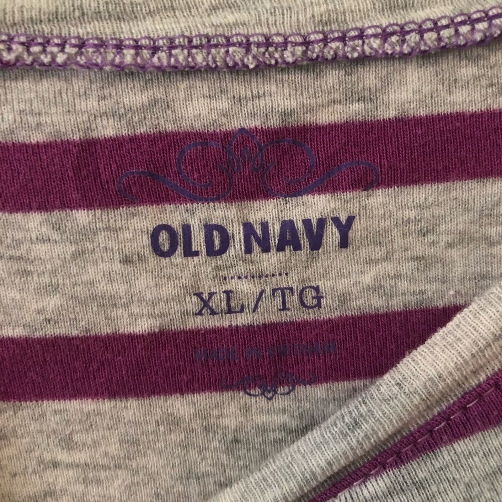 Grey and purple striped long sleeve shirt