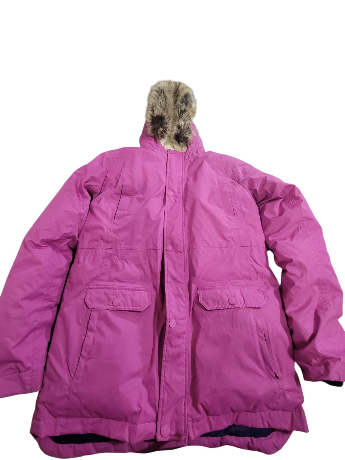 Lands End Expedition Parka Girls XXL Pink Faux Fur Trim Insulated Pockets Hooded